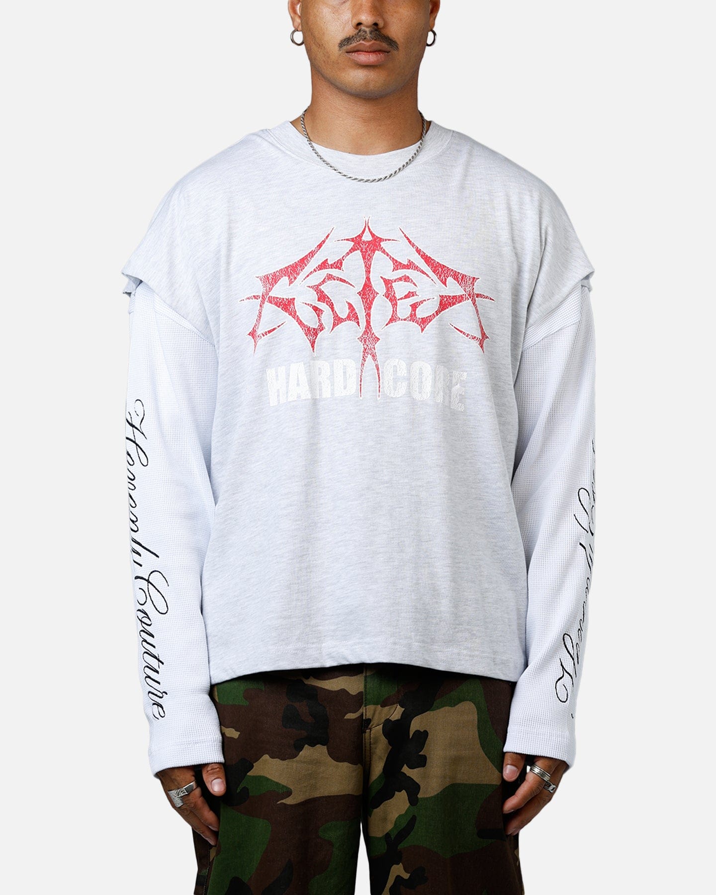 Loiter Hardcore Layered Long Sleeve T - Shirt Grey/White