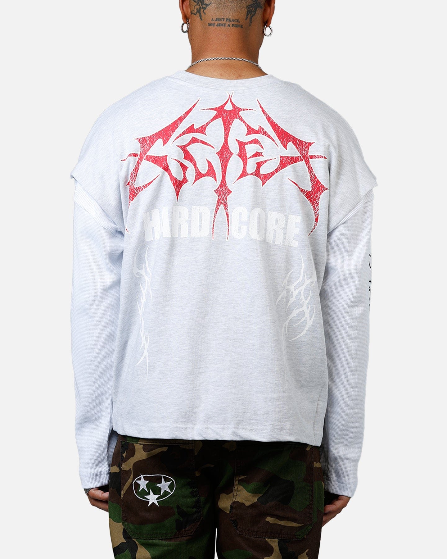Loiter Hardcore Layered Long Sleeve T - Shirt Grey/White