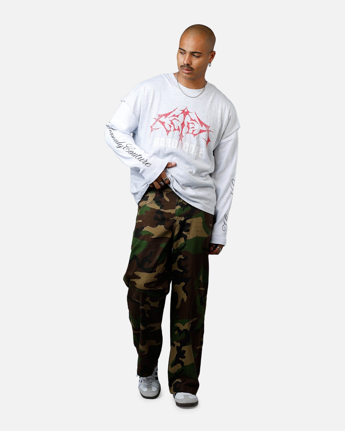 Loiter Hardcore Layered Long Sleeve T - Shirt Grey/White