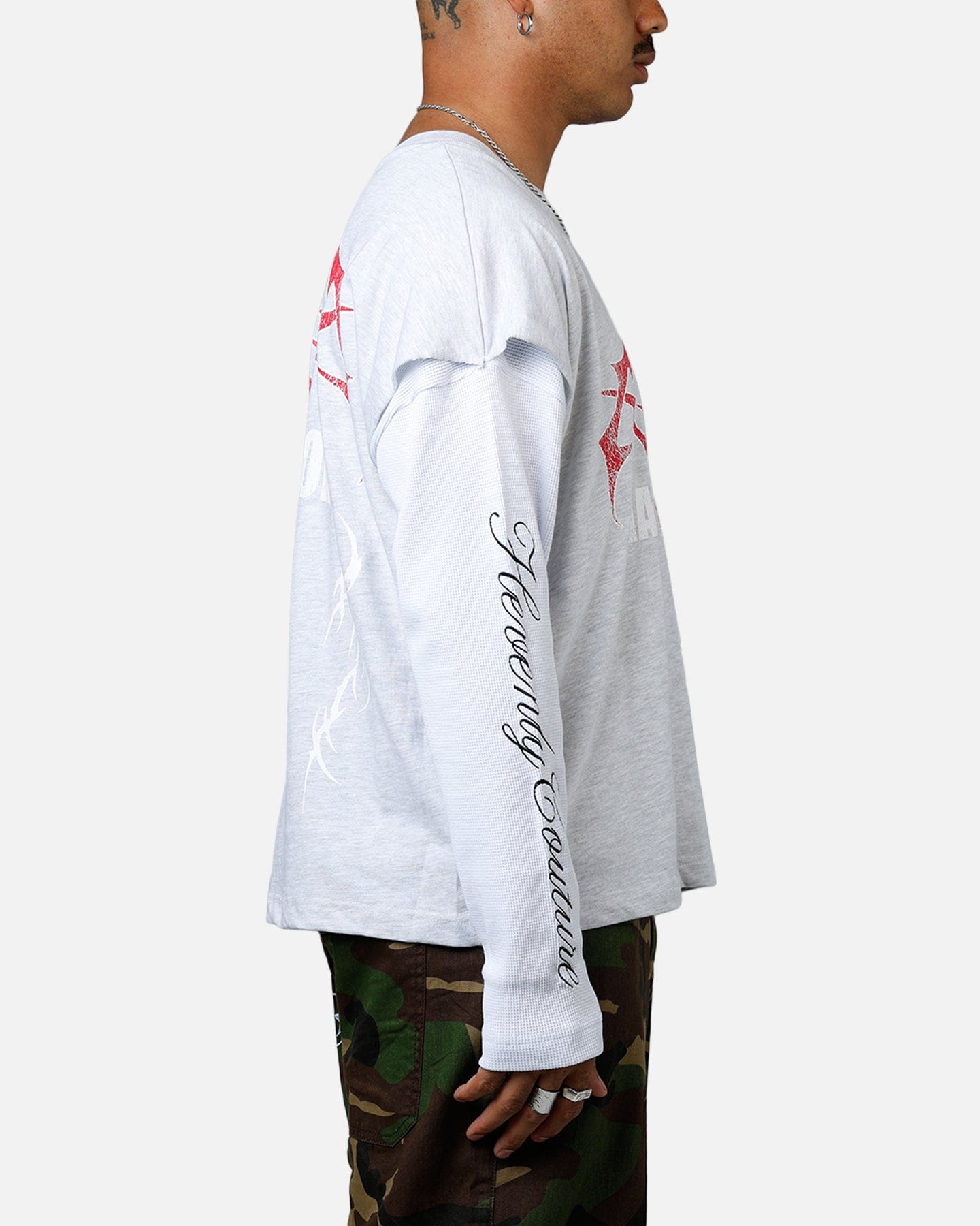 Loiter Hardcore Layered Long Sleeve T - Shirt Grey/White