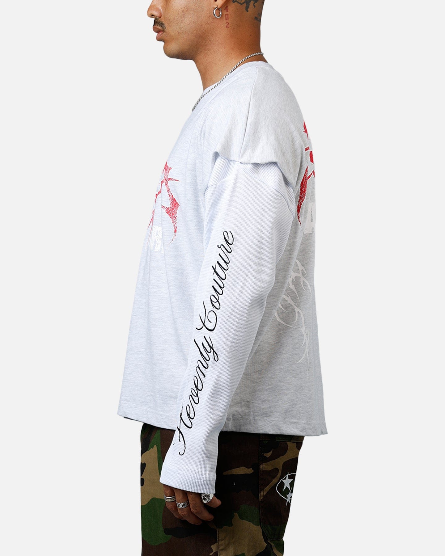 Loiter Hardcore Layered Long Sleeve T - Shirt Grey/White