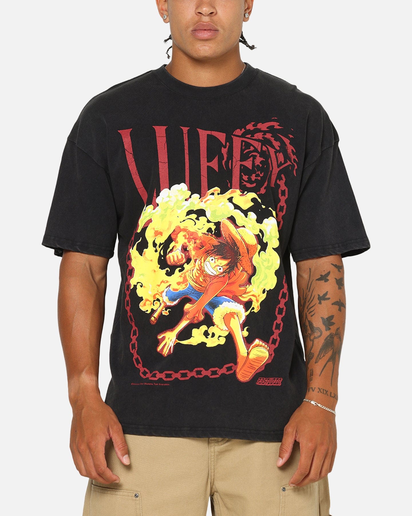 73studio x One Piece Luffy Vintage T - Shirt Off Black
