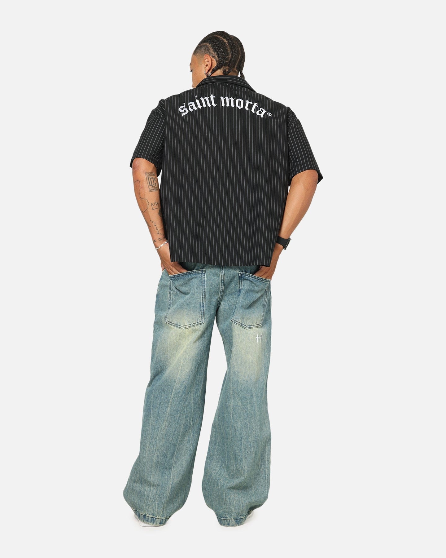 Saint Morta Gothic Pinstripe Button Up Shirt Jet Black