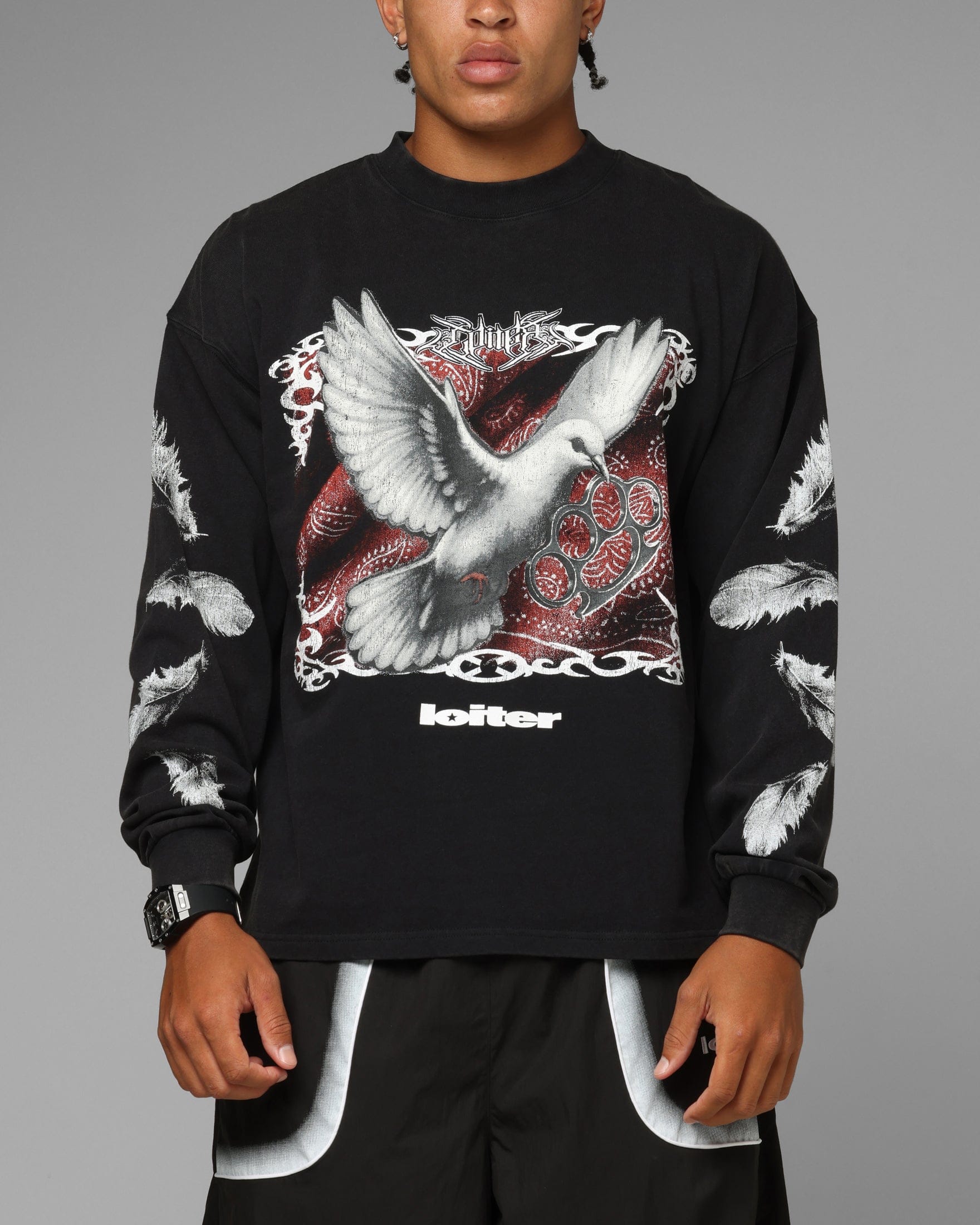 Loiter Dove Vintage Long Sleeve T - Shirt Black