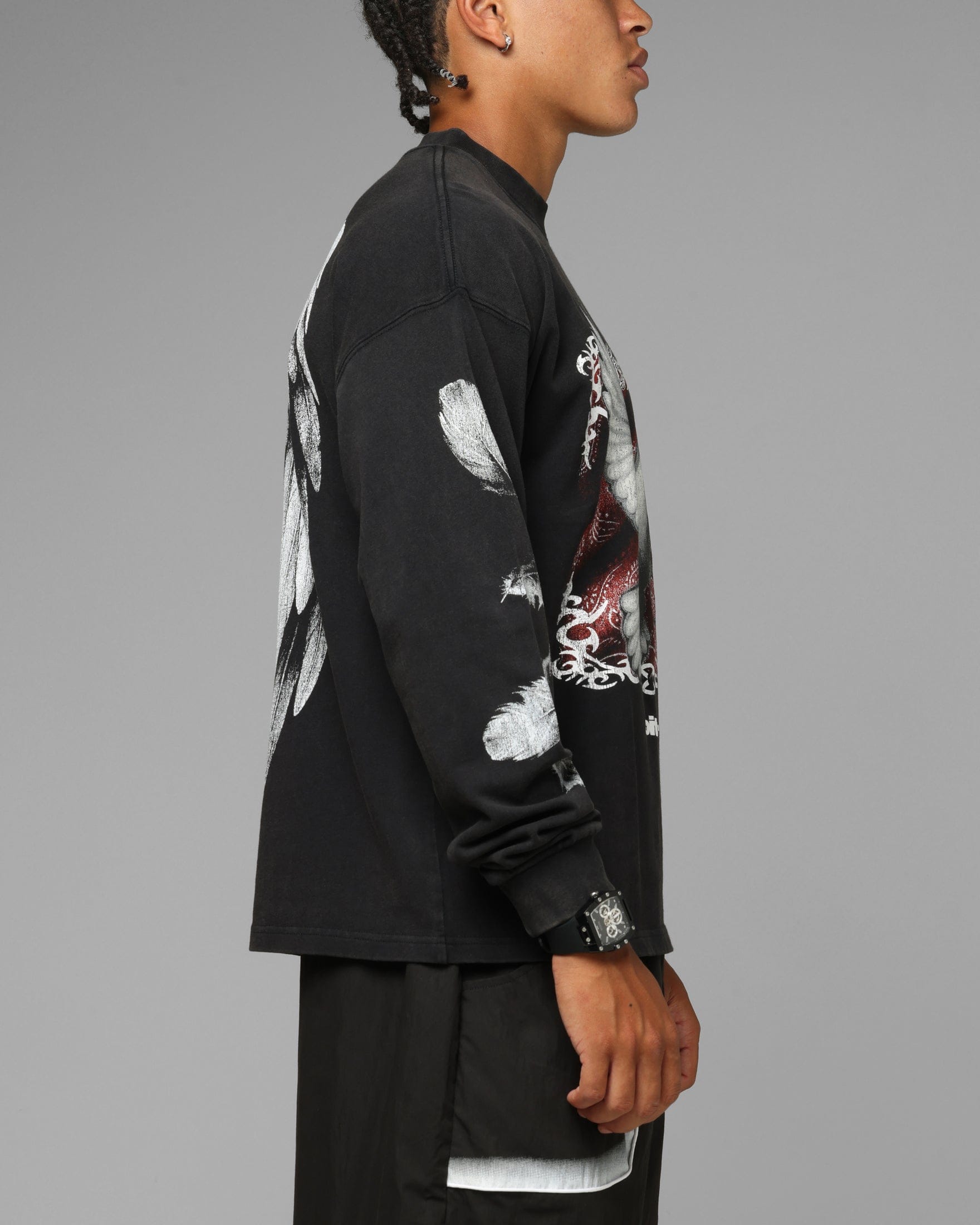 Loiter Dove Vintage Long Sleeve T - Shirt Black
