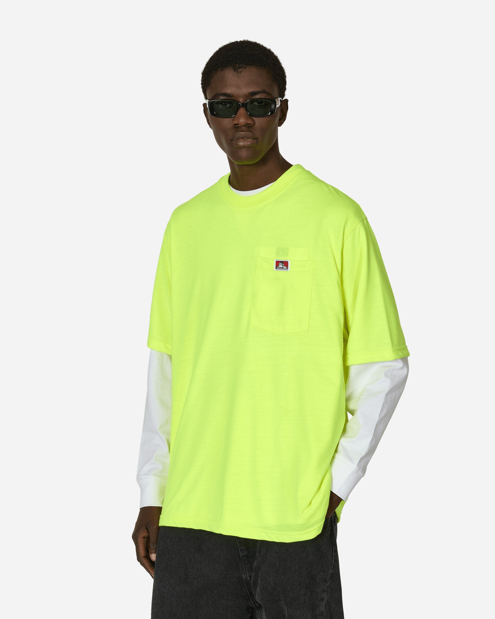 Ben Davis Heavy Duty Classic Label Pocket T - Shirt Hi Vis Green