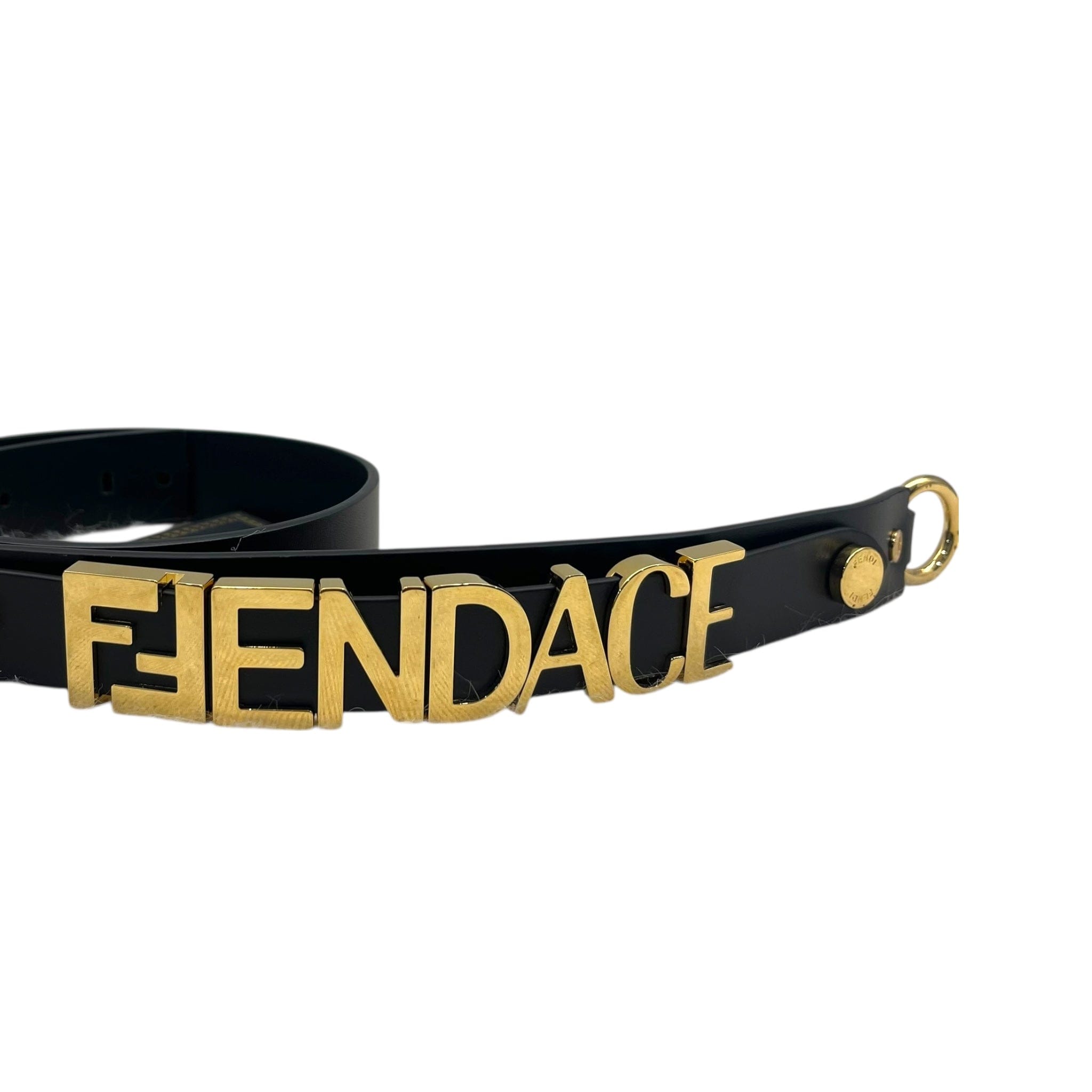 Fendace Fendi x Versace Black Leather Logo Letters Buckle Belt