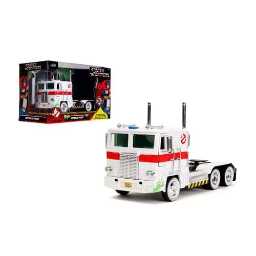 Jada Toys Transformers G1 Optimus Prime Big Rig with Ghostbusters Ecto - 1 Graphics 1:24 Scale Die - Cast Metal Vehicle