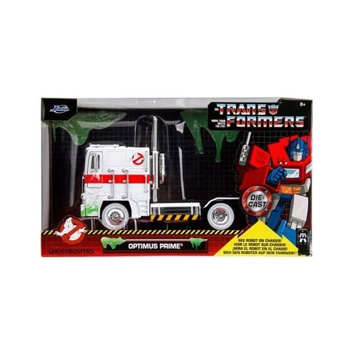 Jada Toys Transformers G1 Optimus Prime Big Rig with Ghostbusters Ecto - 1 Graphics 1:24 Scale Die - Cast Metal Vehicle