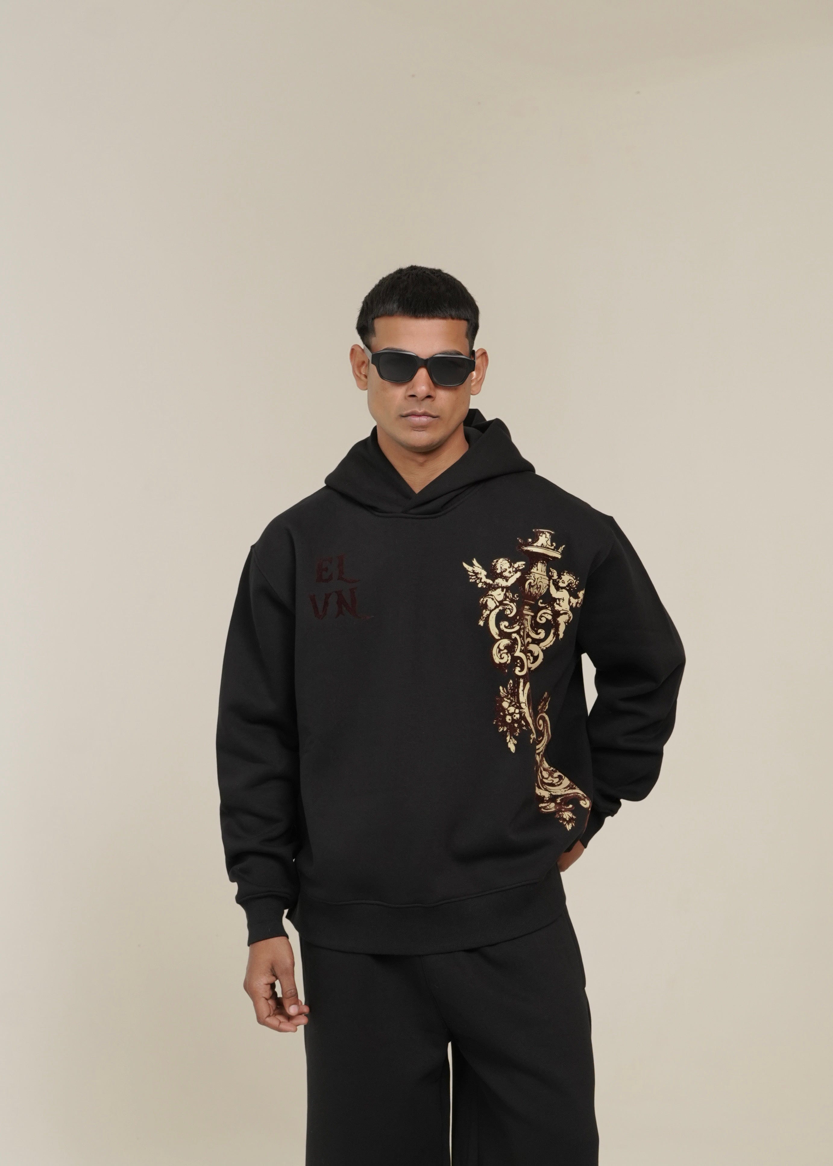 Elvn.tee CARVED ELEGANCE CROPPED HOODIE | BLACK