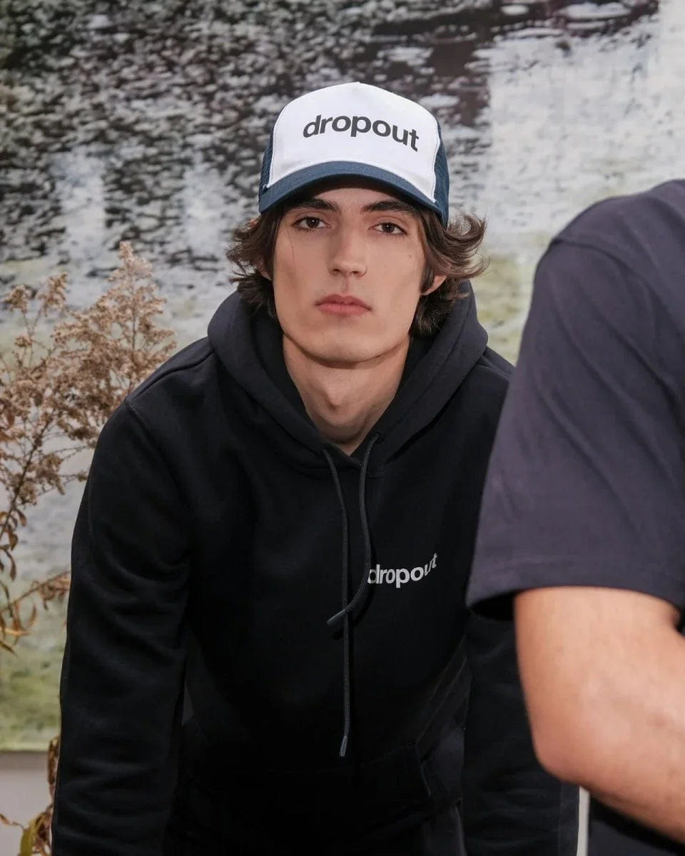 WHITE* Men's dropout Basics Trucker Cap White/Navy