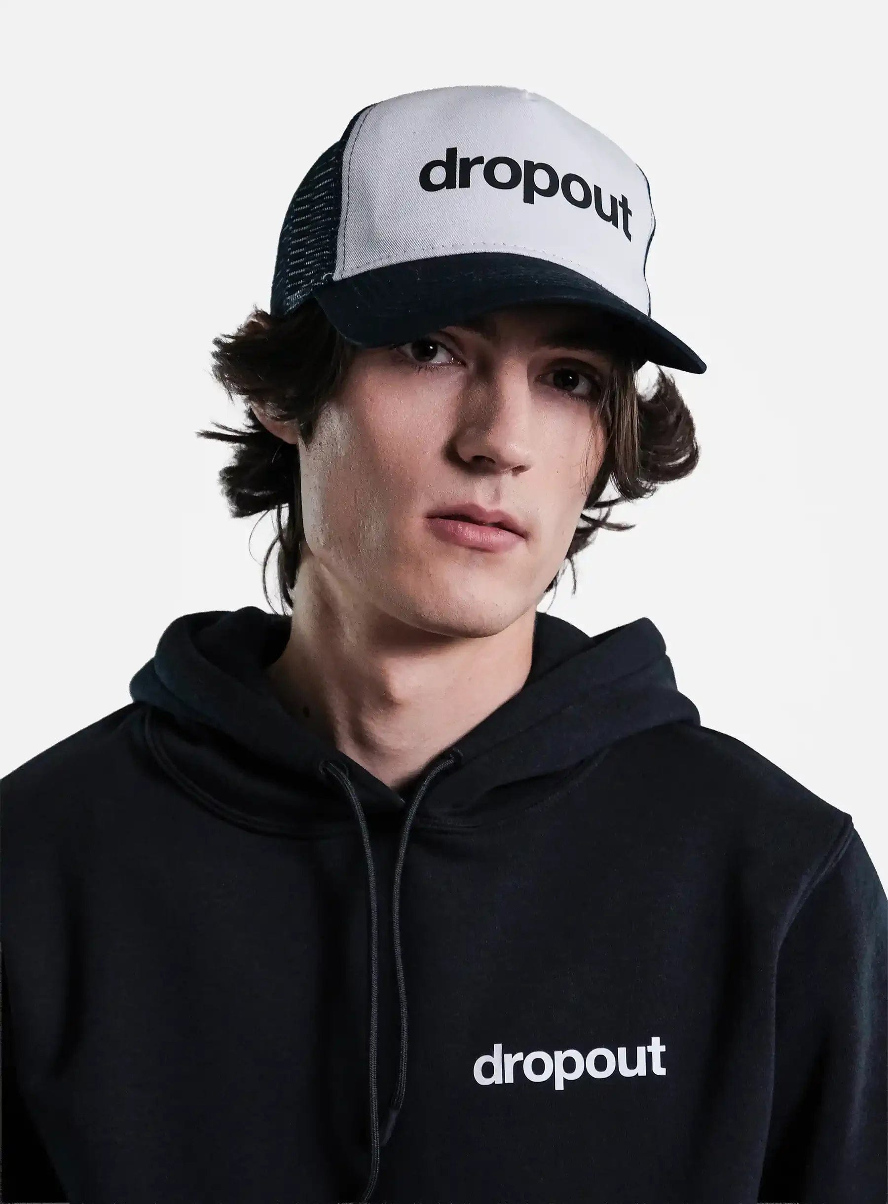 WHITE* Men's dropout Basics Trucker Cap White/Navy