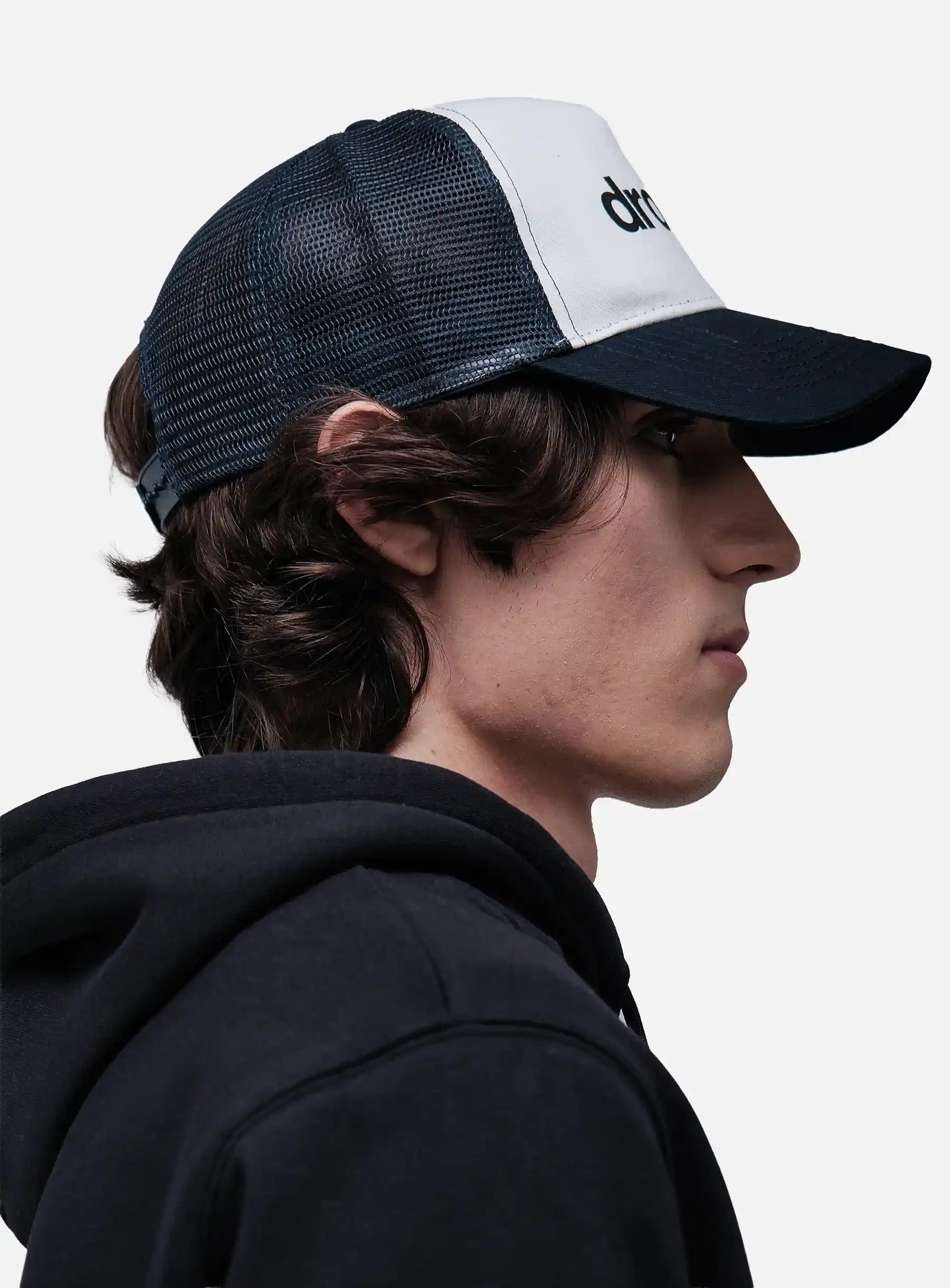 WHITE* Men's dropout Basics Trucker Cap White/Navy