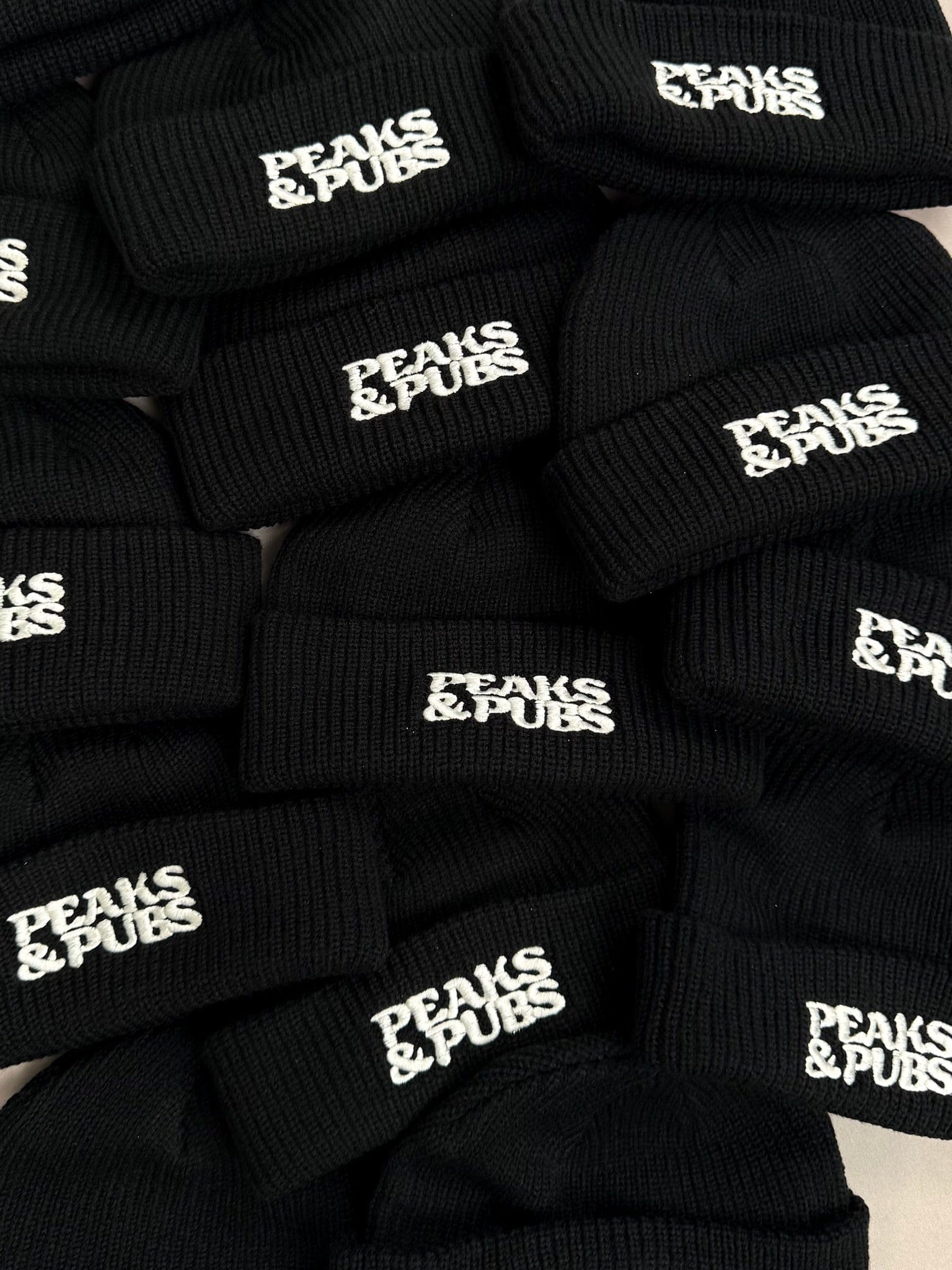 Peaks & Pubs Logo Fisherman Ribbed Beanie - Black