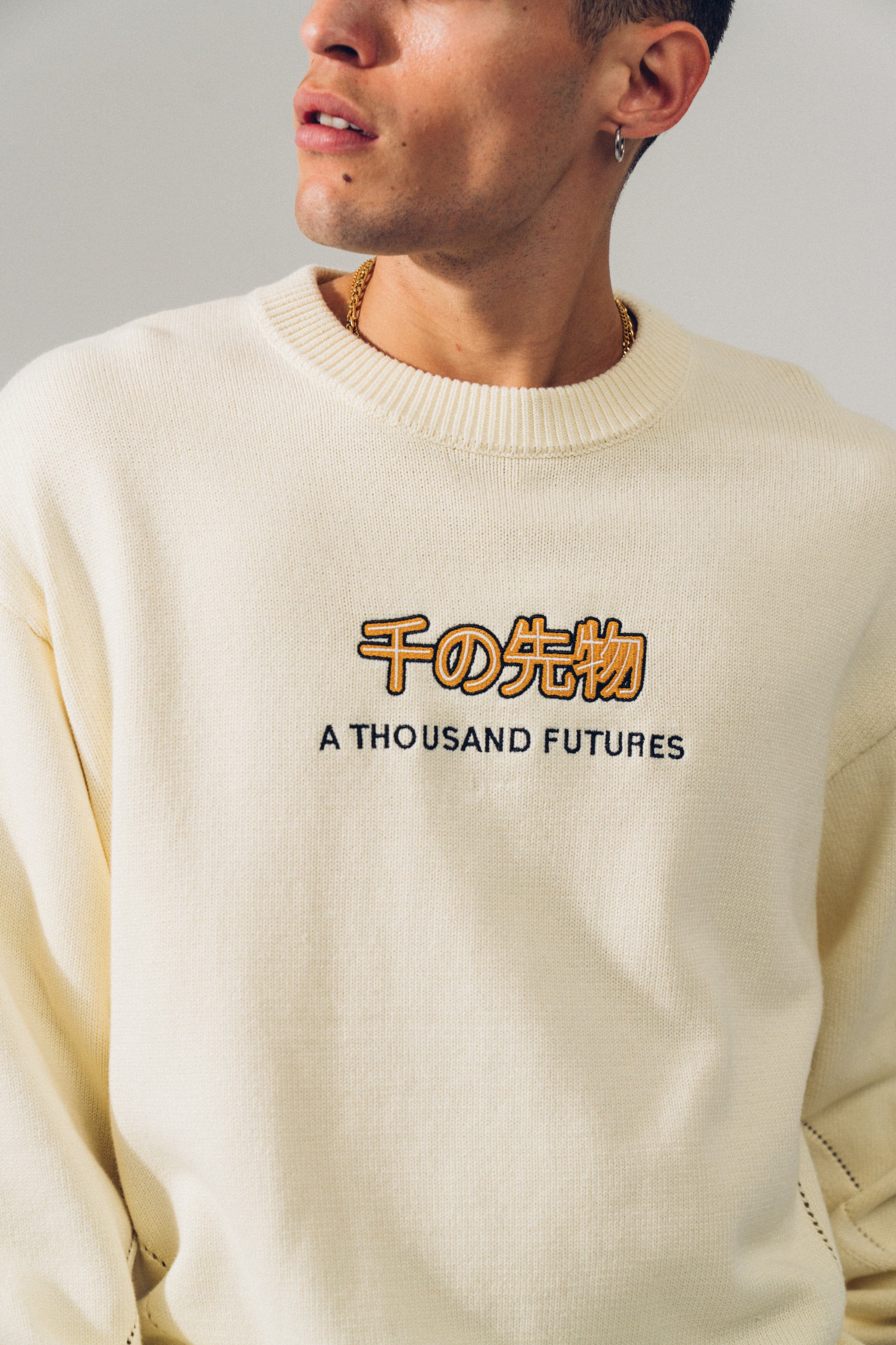 A Thousand Futures Logo Panel Knit Sweater - Cream