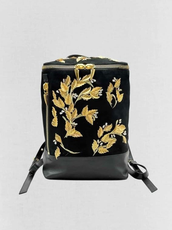 Guiseppe Zanotti Black & Gold Flower Backpack
