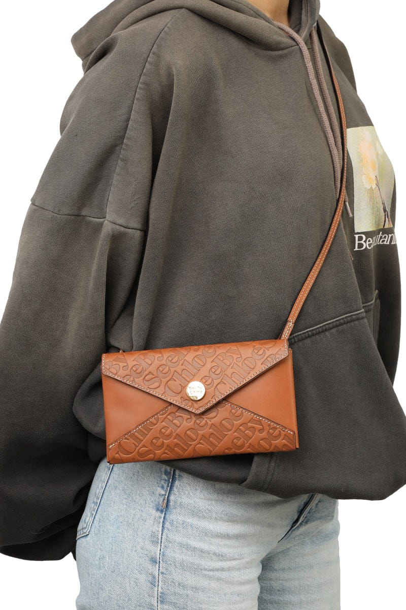 Monogram See By Chole Brown Monogram Embossed Wallet On Chain