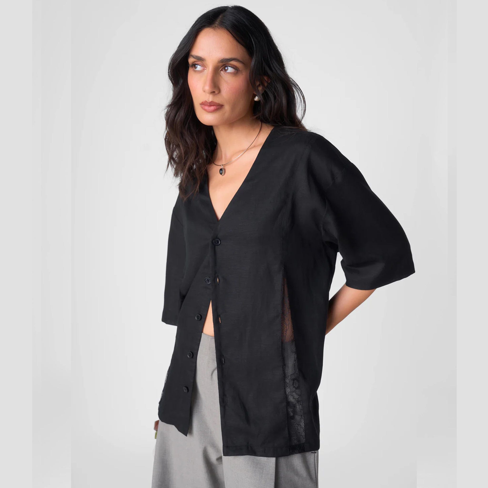 Polite Society LACE DETAIL UNISEX SHIRT (BLACK)