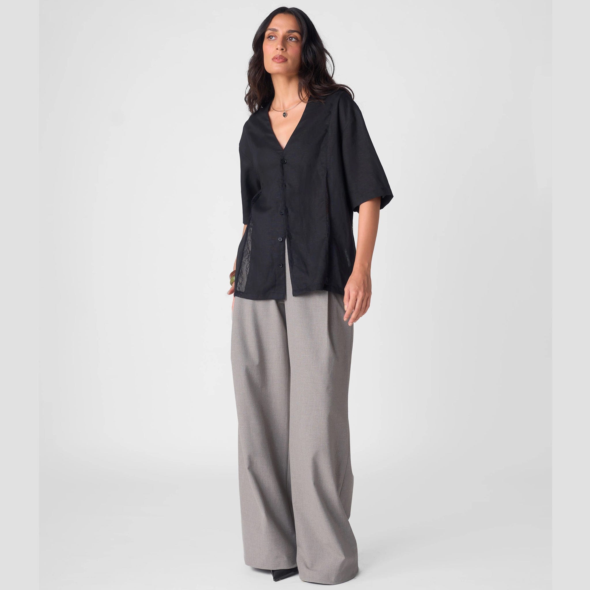 Polite Society LACE DETAIL UNISEX SHIRT (BLACK)