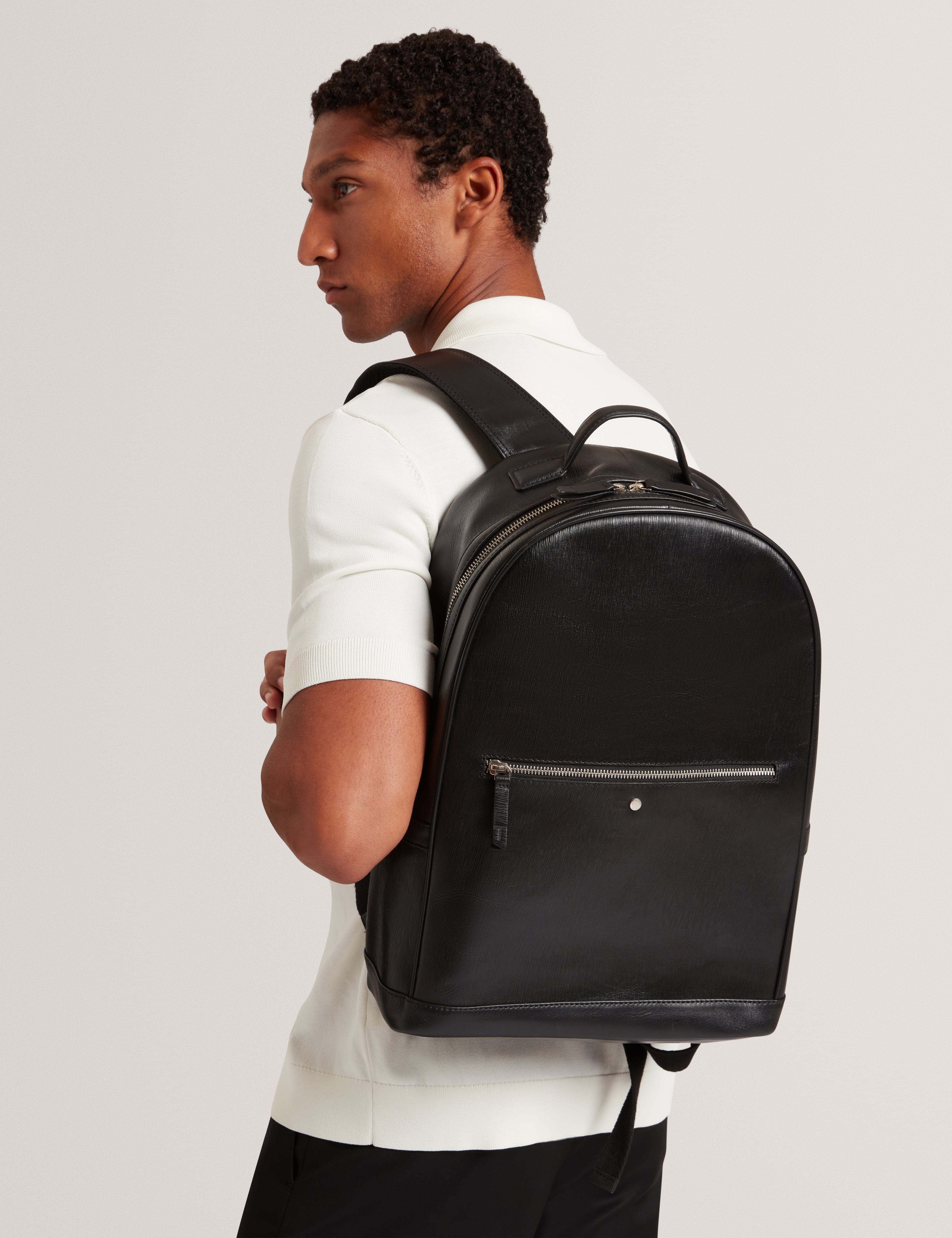 BARK Bailor Bark Texture Leather Backpack Black
