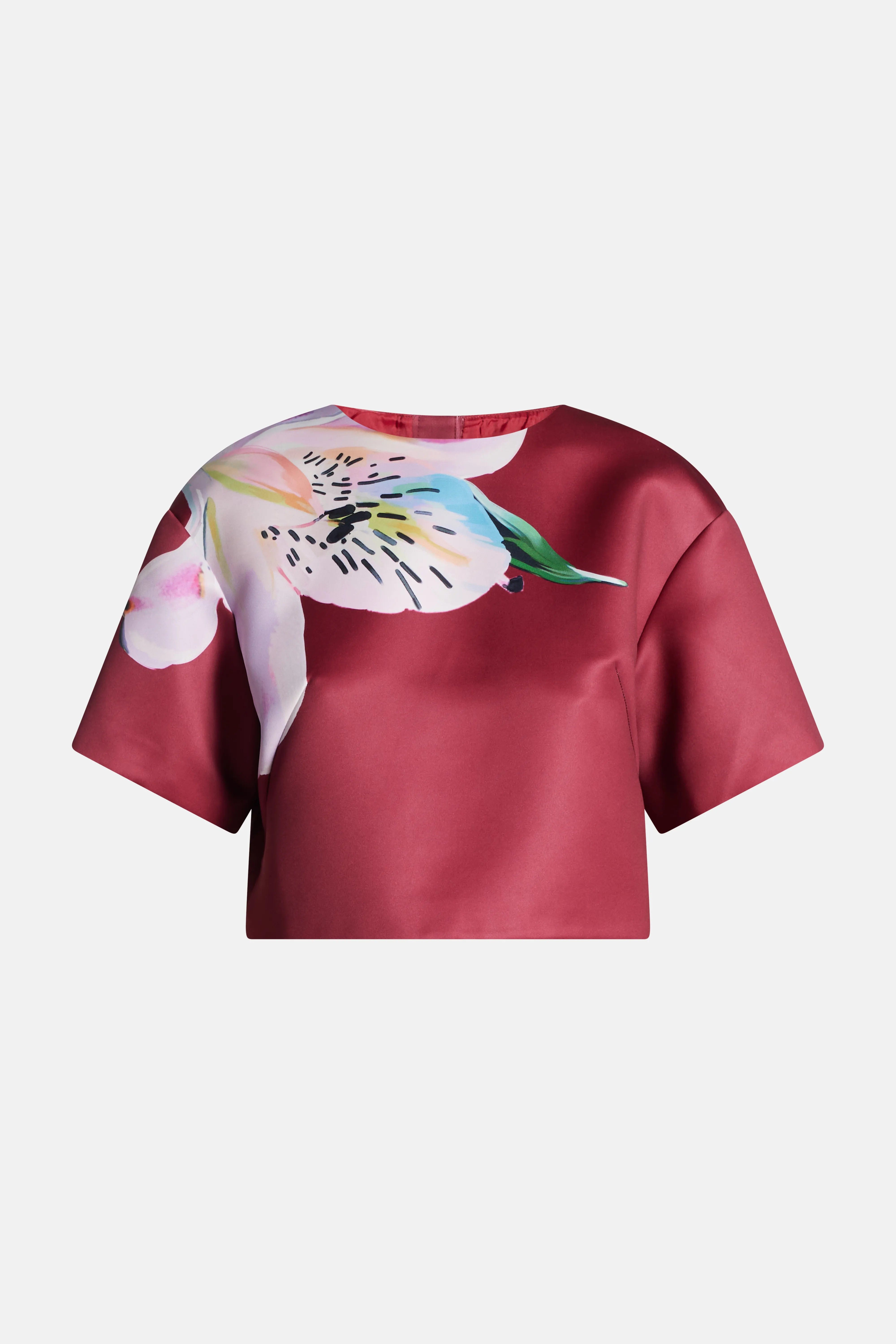 LEO LIN Indie Short Sleeve Crop Top In Burgundy