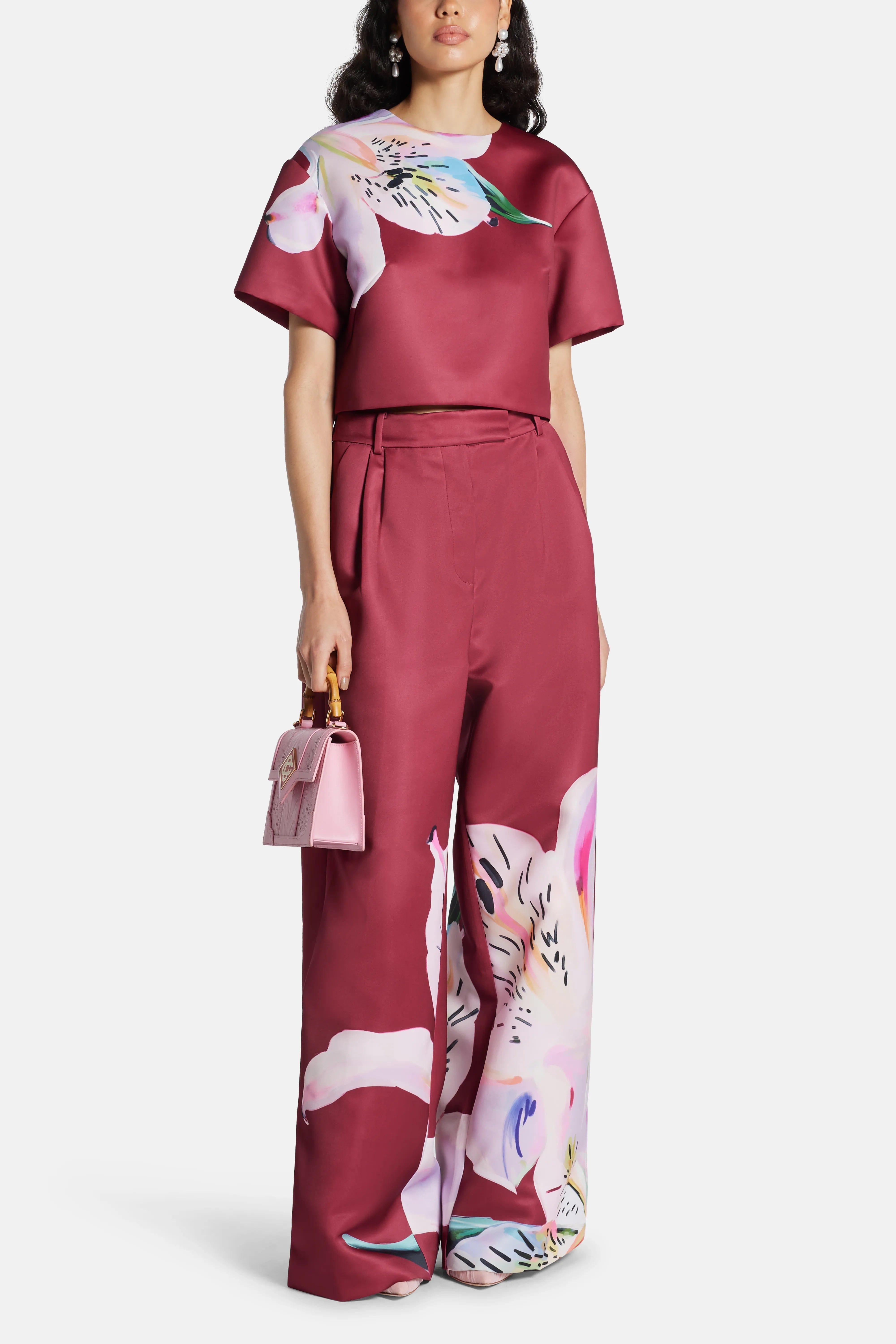 LEO LIN Indie Short Sleeve Crop Top In Burgundy