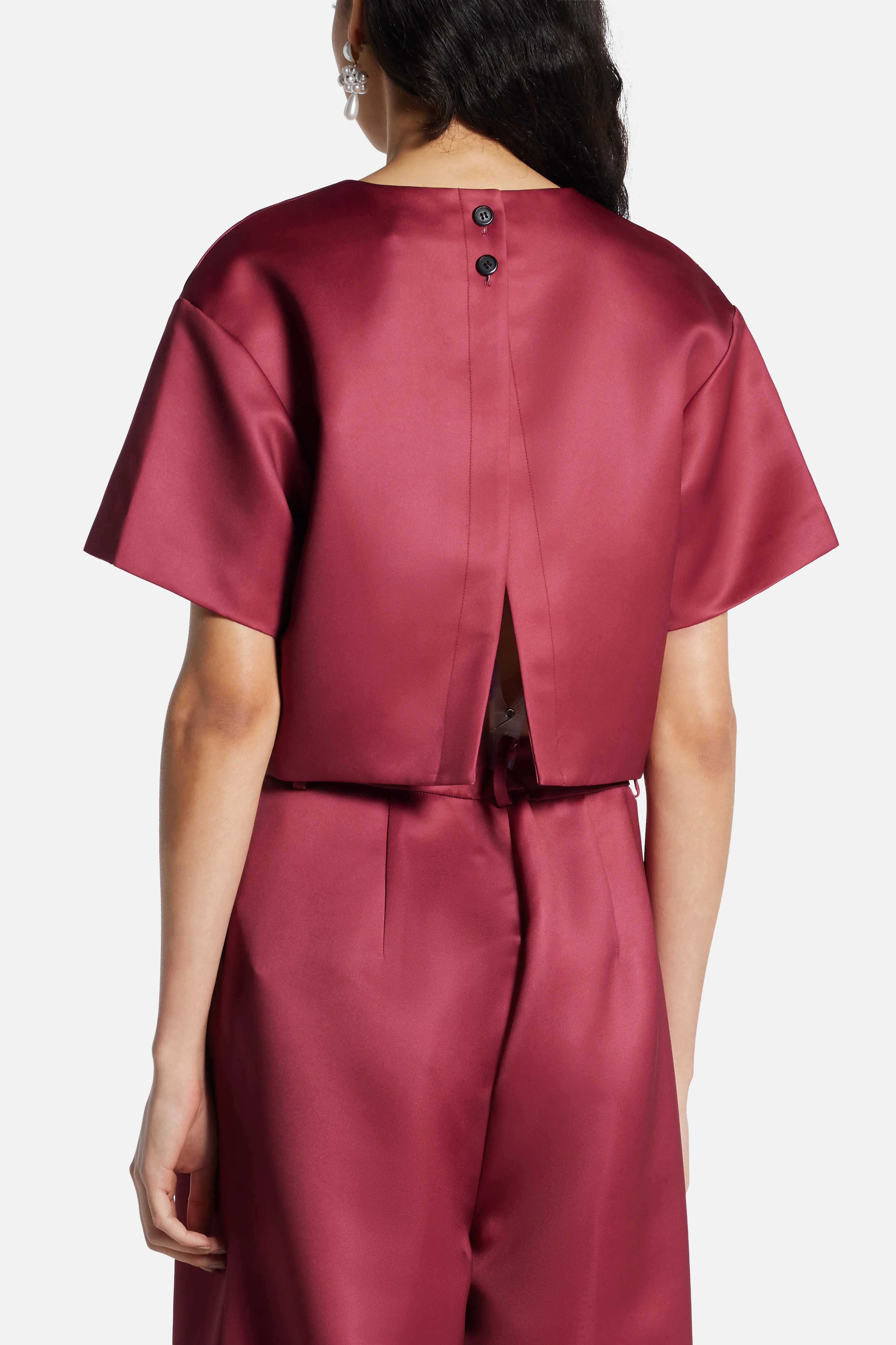 LEO LIN Indie Short Sleeve Crop Top In Burgundy