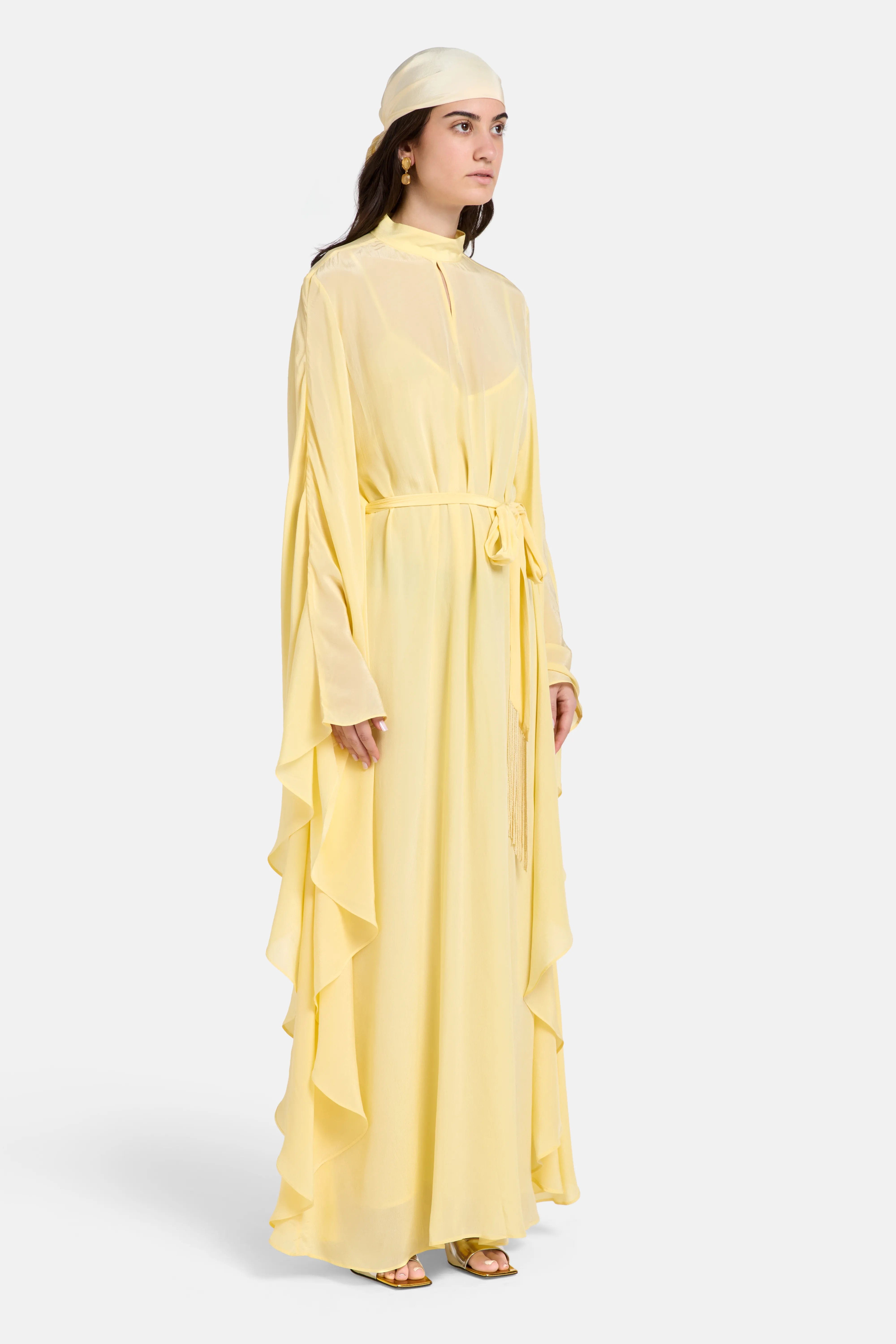 Hemant & Nandita Belted Kaftan With Tie Up in Yellow