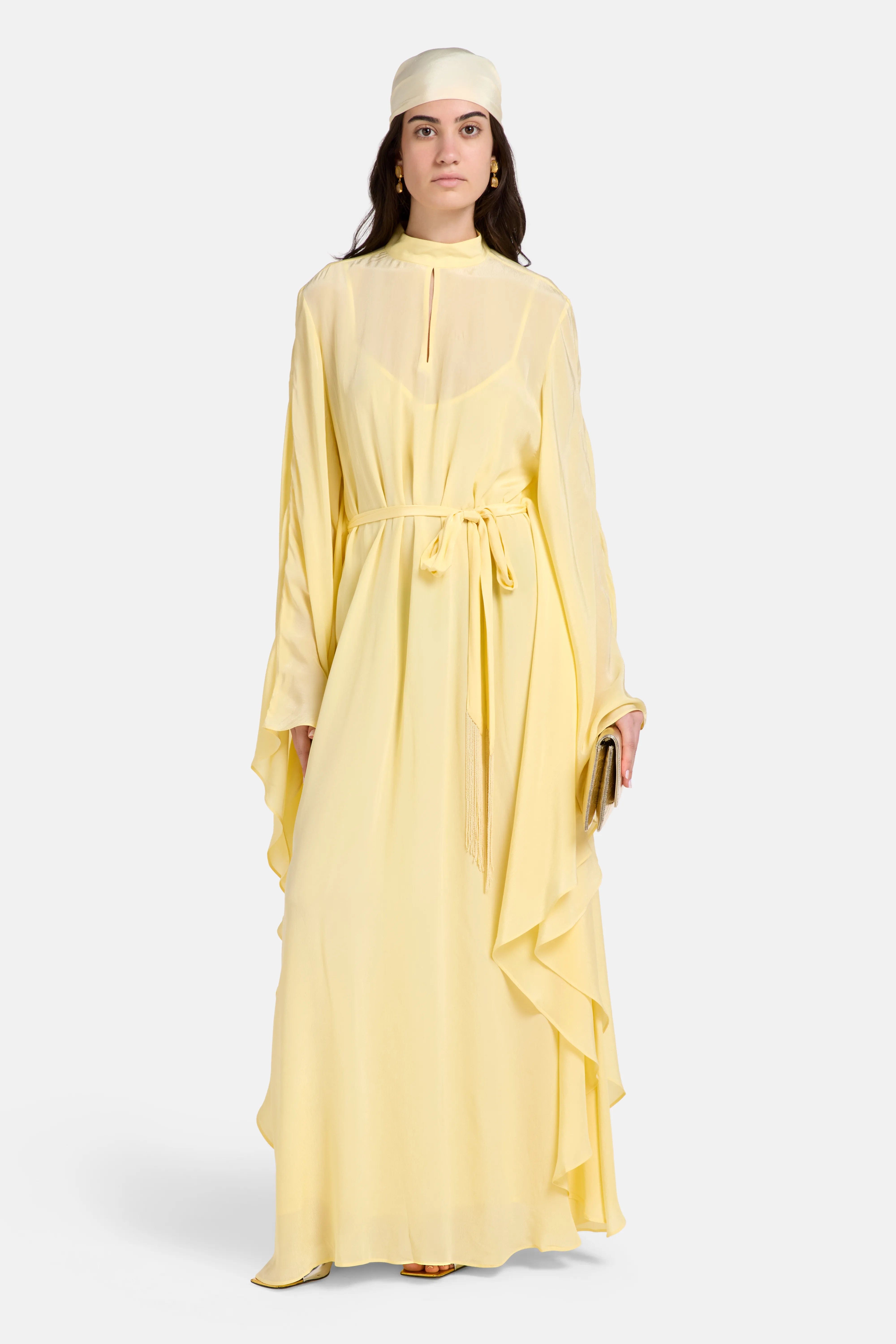 Hemant & Nandita Belted Kaftan With Tie Up in Yellow