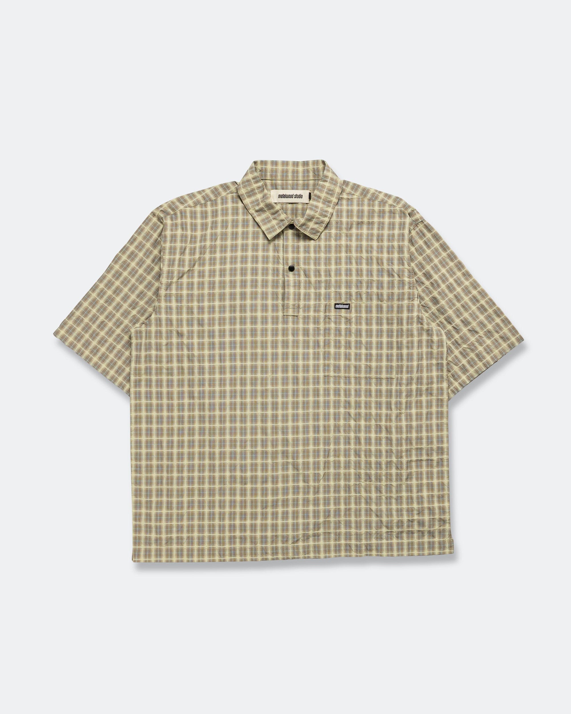 Metalwood Oversized Snap Top Polo - Tan Plaid