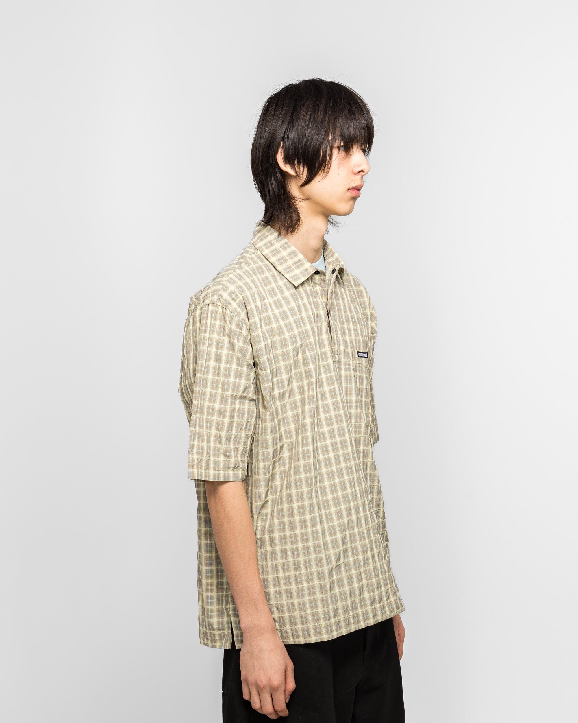 Metalwood Oversized Snap Top Polo - Tan Plaid