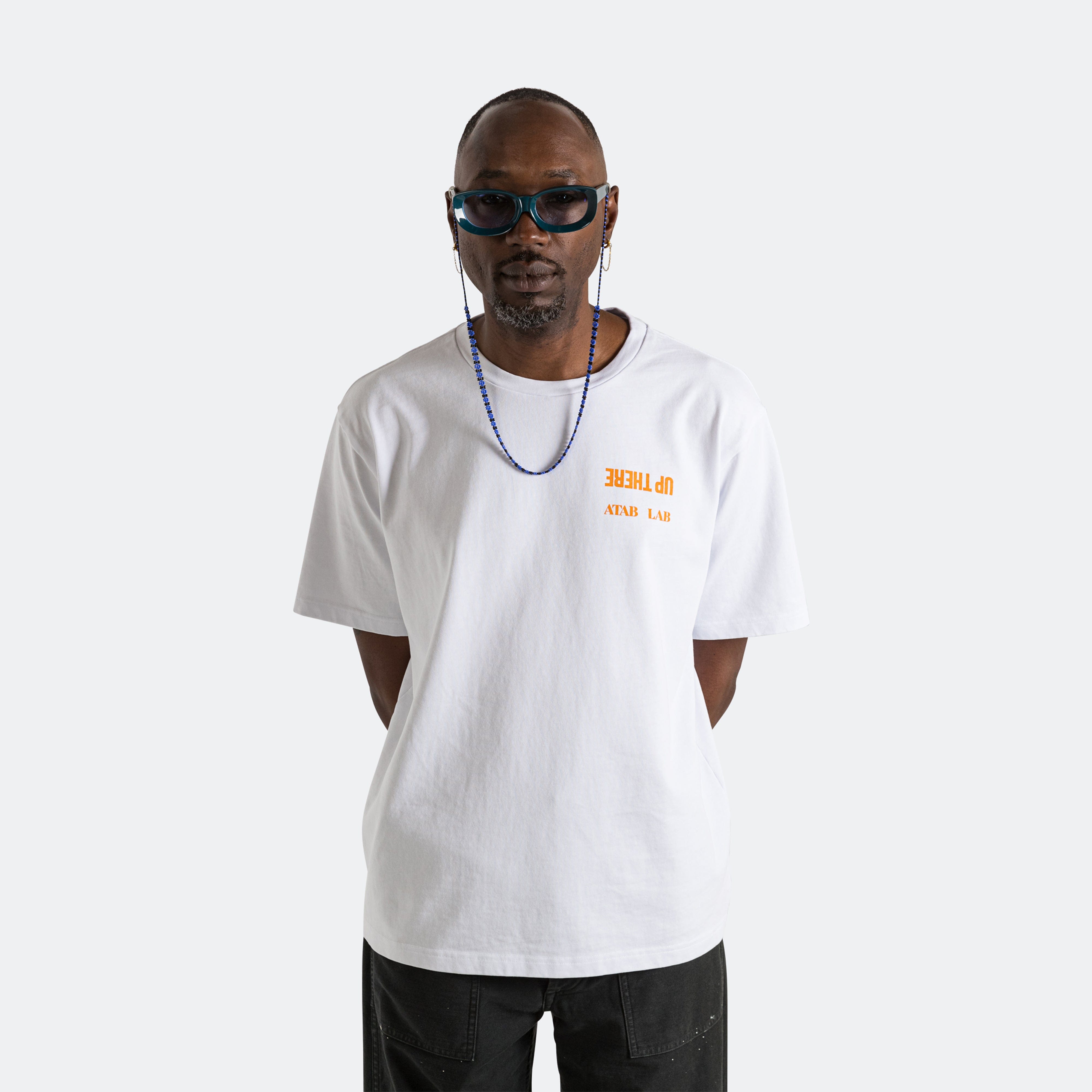 There UP THERE x ATAB Lab Chess Man T-Shirt - White/Tangelo