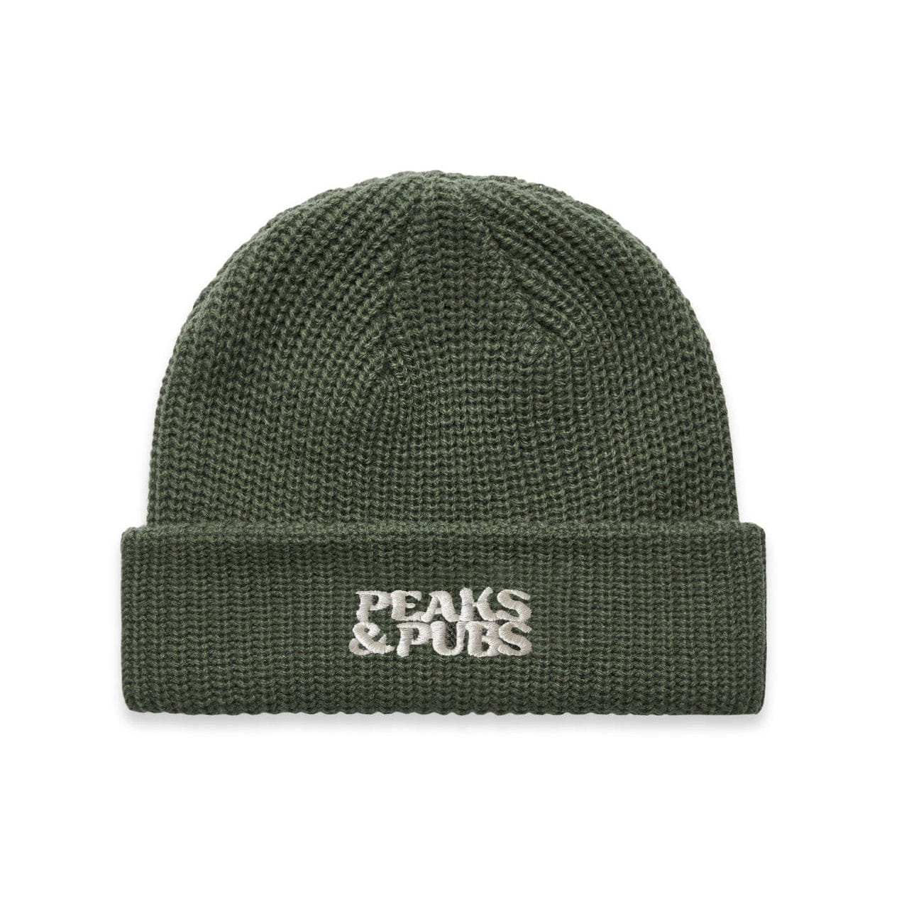 Peaks & Pubs Logo Fisherman Ribbed Beanie - Moss Green