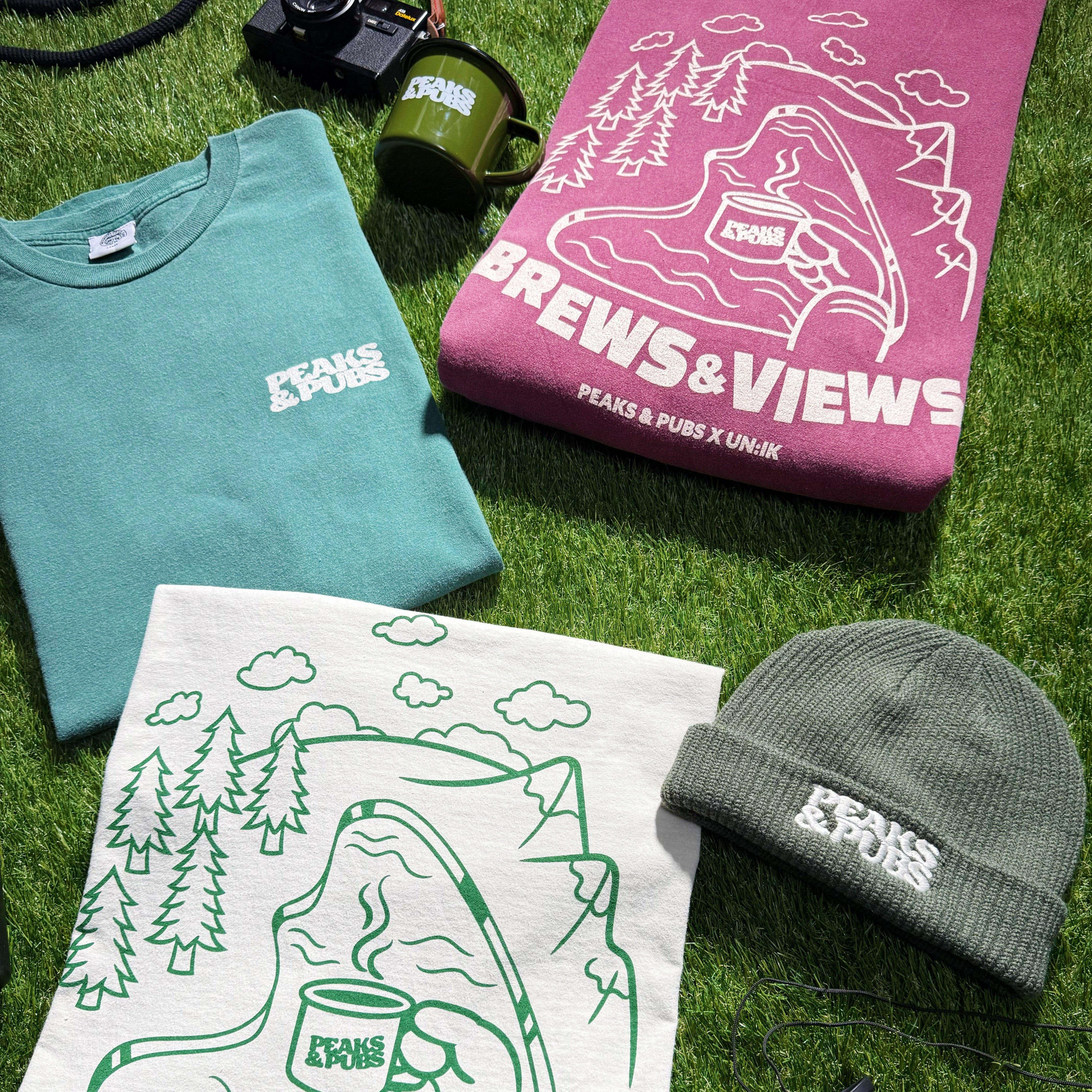 Peaks & Pubs Logo Fisherman Ribbed Beanie - Moss Green