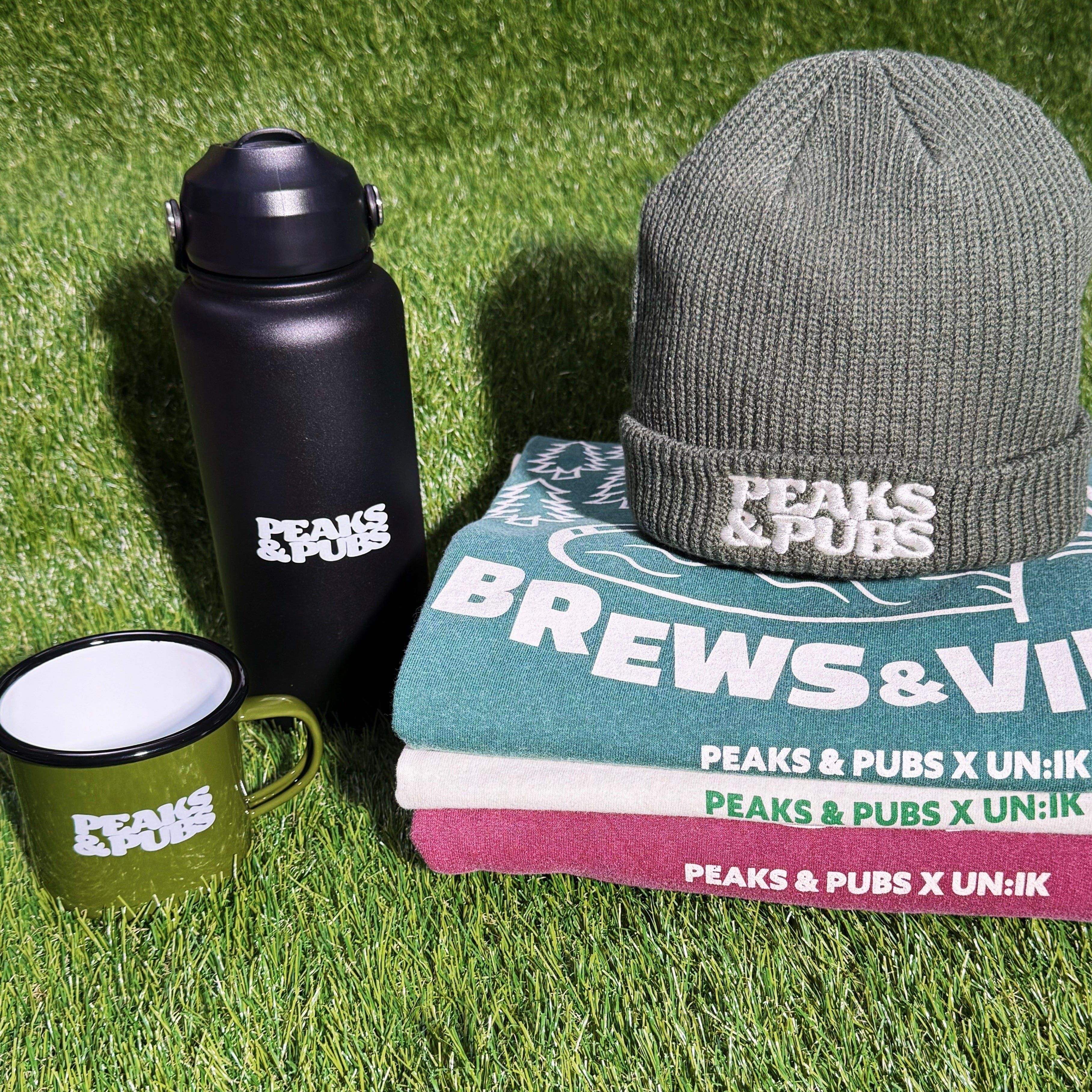 Peaks & Pubs Logo Fisherman Ribbed Beanie - Moss Green