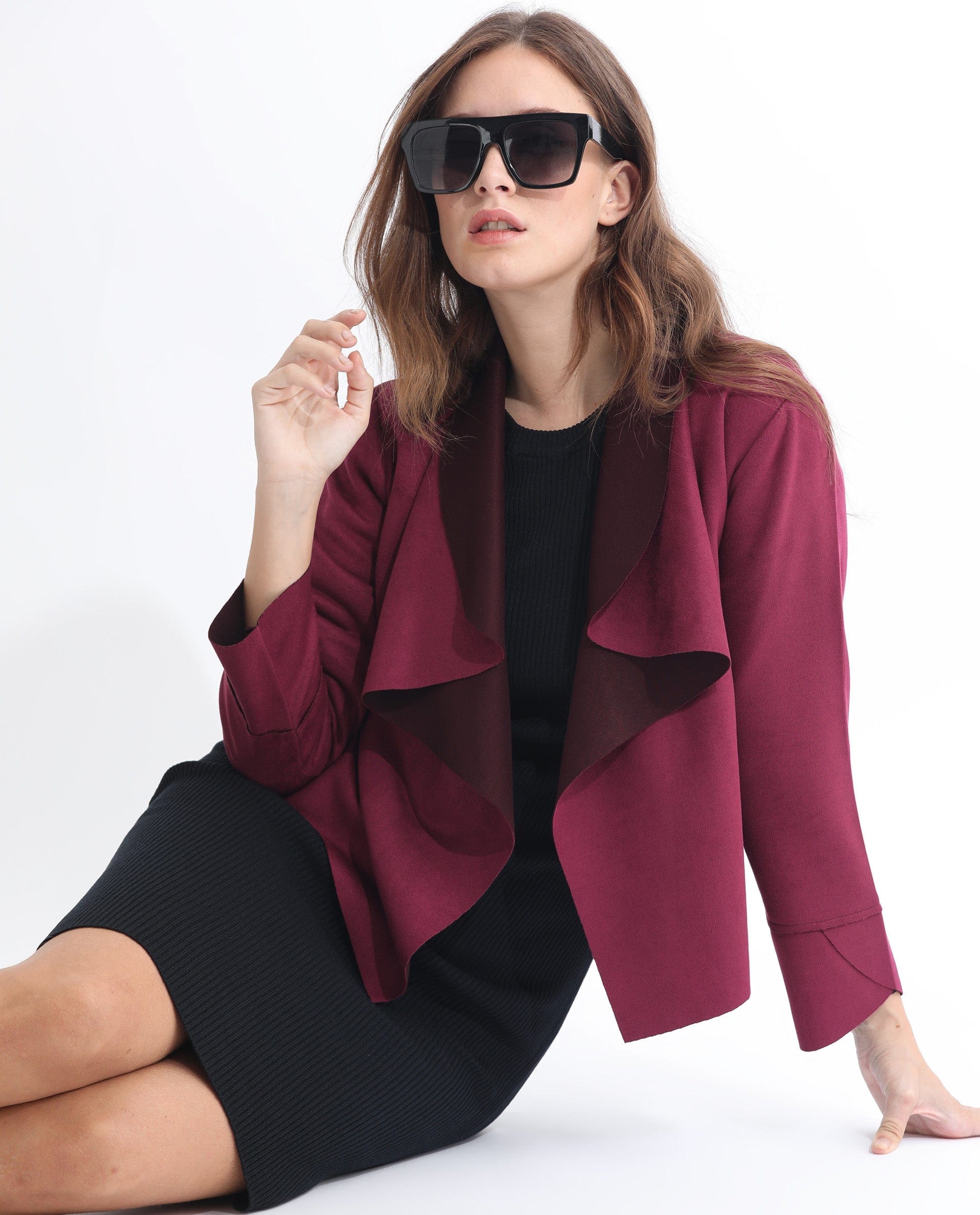 Rareism Women's Cinnamon Pink Polyester Cowl Neck Plain Relaxed Fit Jacket