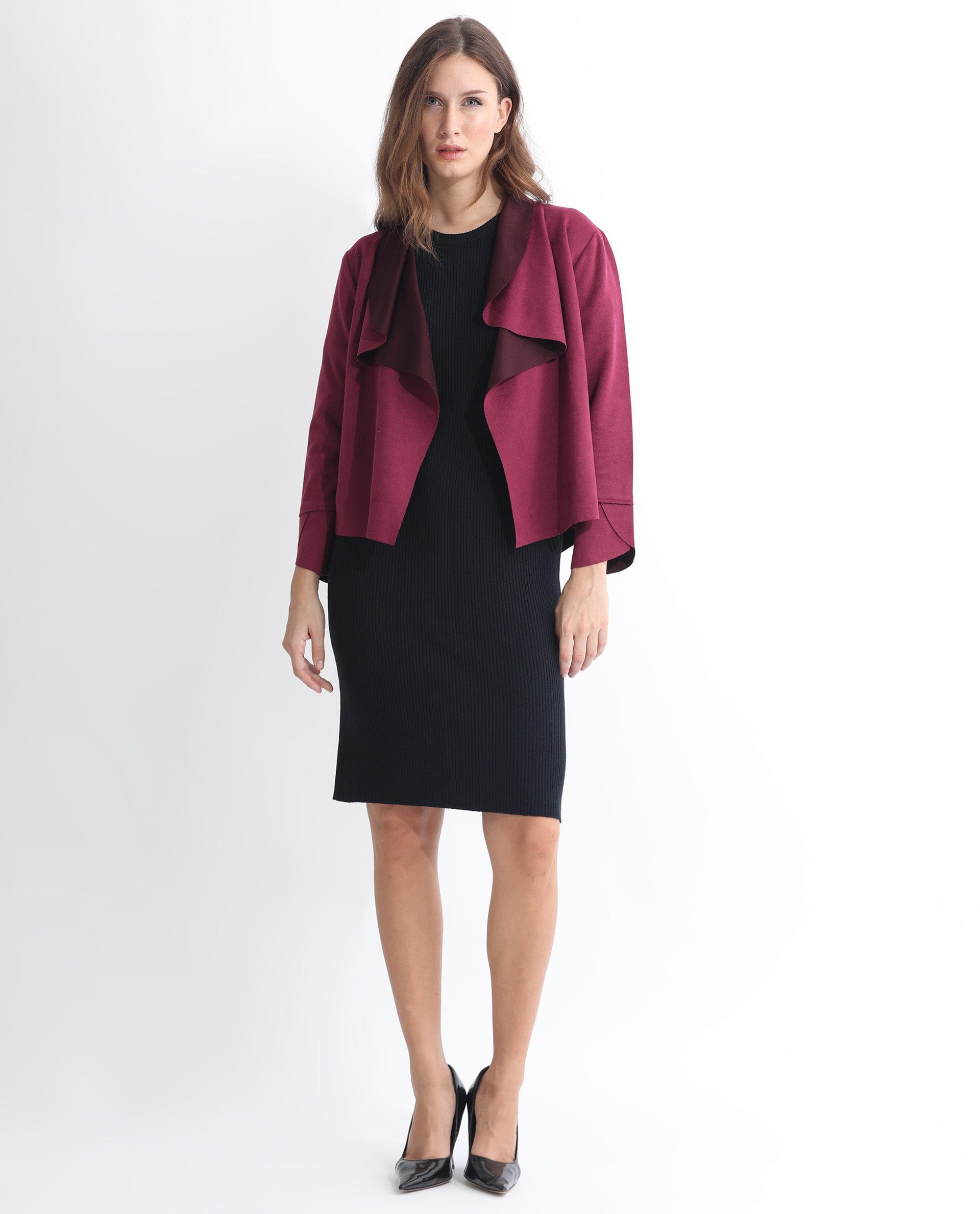 Rareism Women's Cinnamon Pink Polyester Cowl Neck Plain Relaxed Fit Jacket