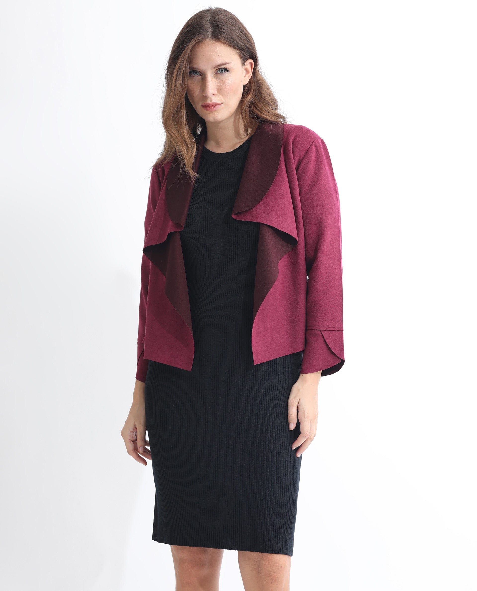 Rareism Women's Cinnamon Pink Polyester Cowl Neck Plain Relaxed Fit Jacket