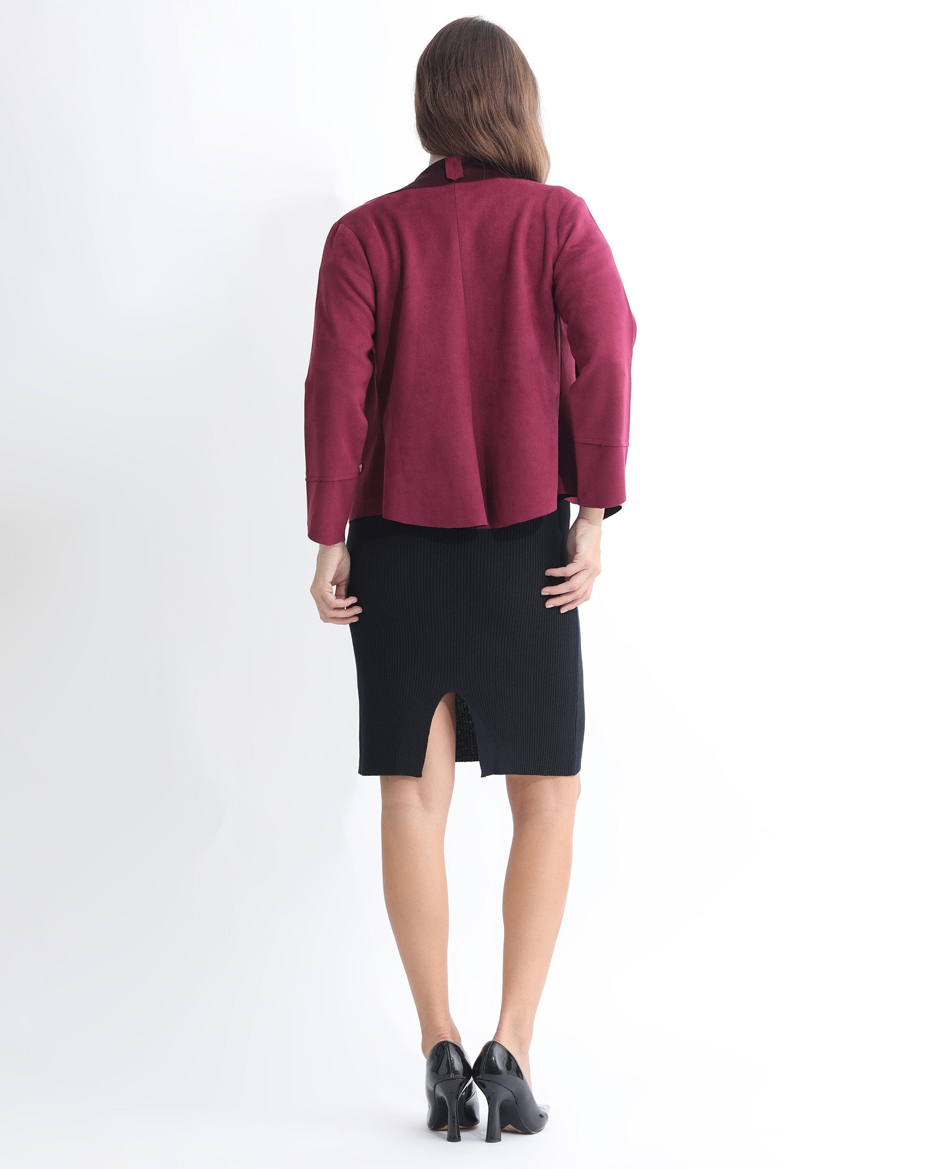 Rareism Women's Cinnamon Pink Polyester Cowl Neck Plain Relaxed Fit Jacket