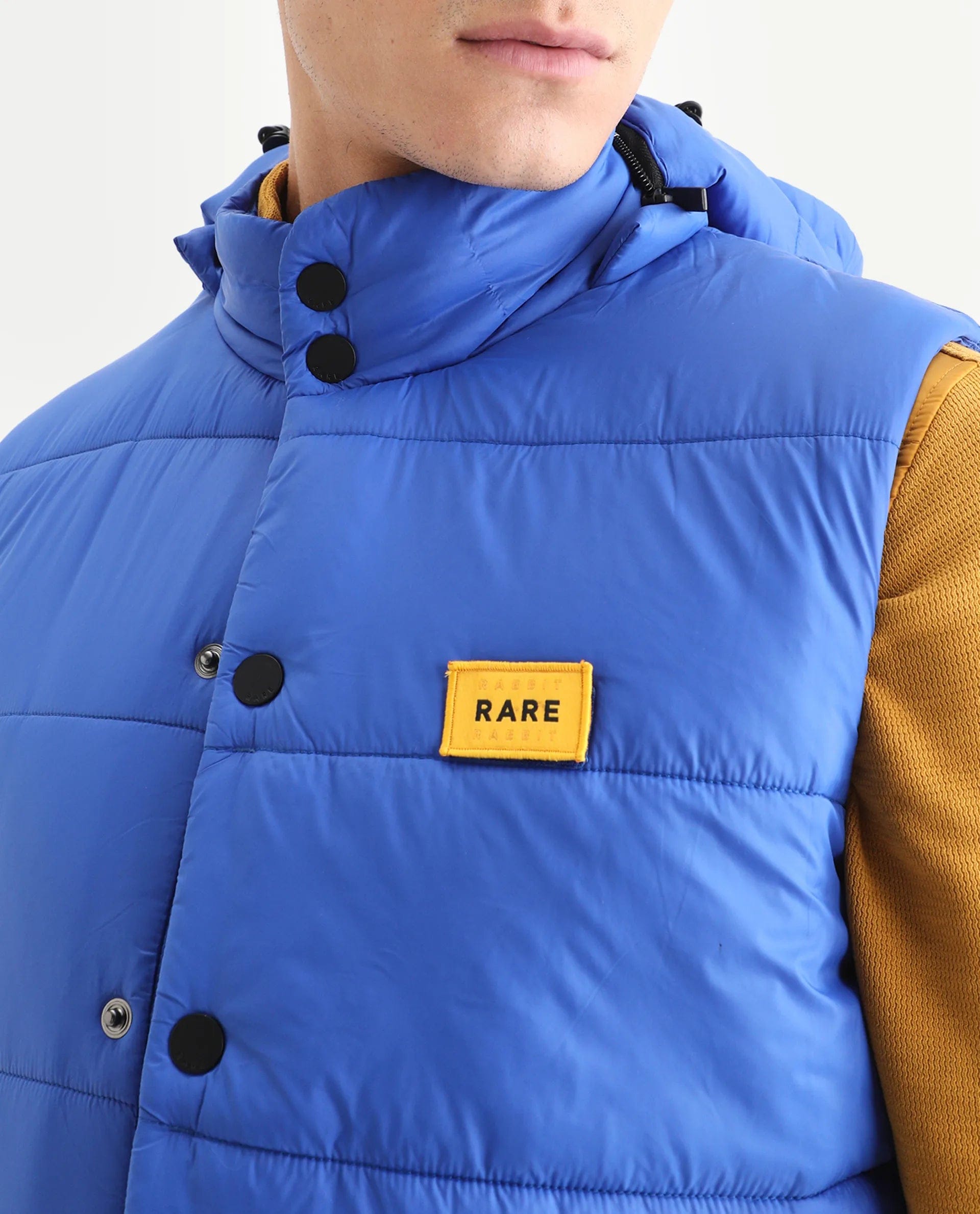 Rare Rabbit Men's Depot Blue Nylon Plain Slim Fit Sleeveless Hooded ...