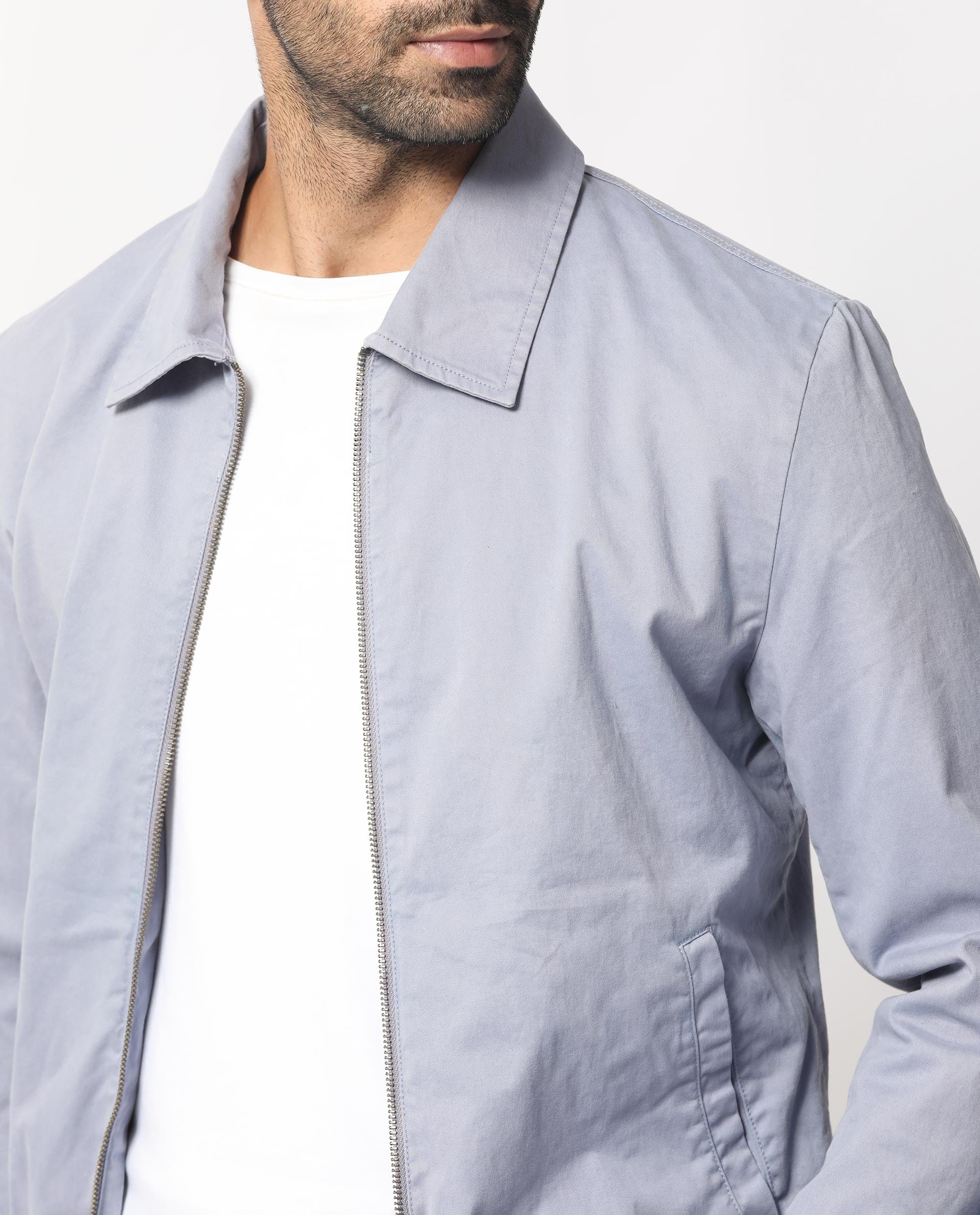 RARE Rabbit Men's Flinsten Dusky Blue Cotton Plain Regular Fit Full Sleeve Spread Collar Jacket