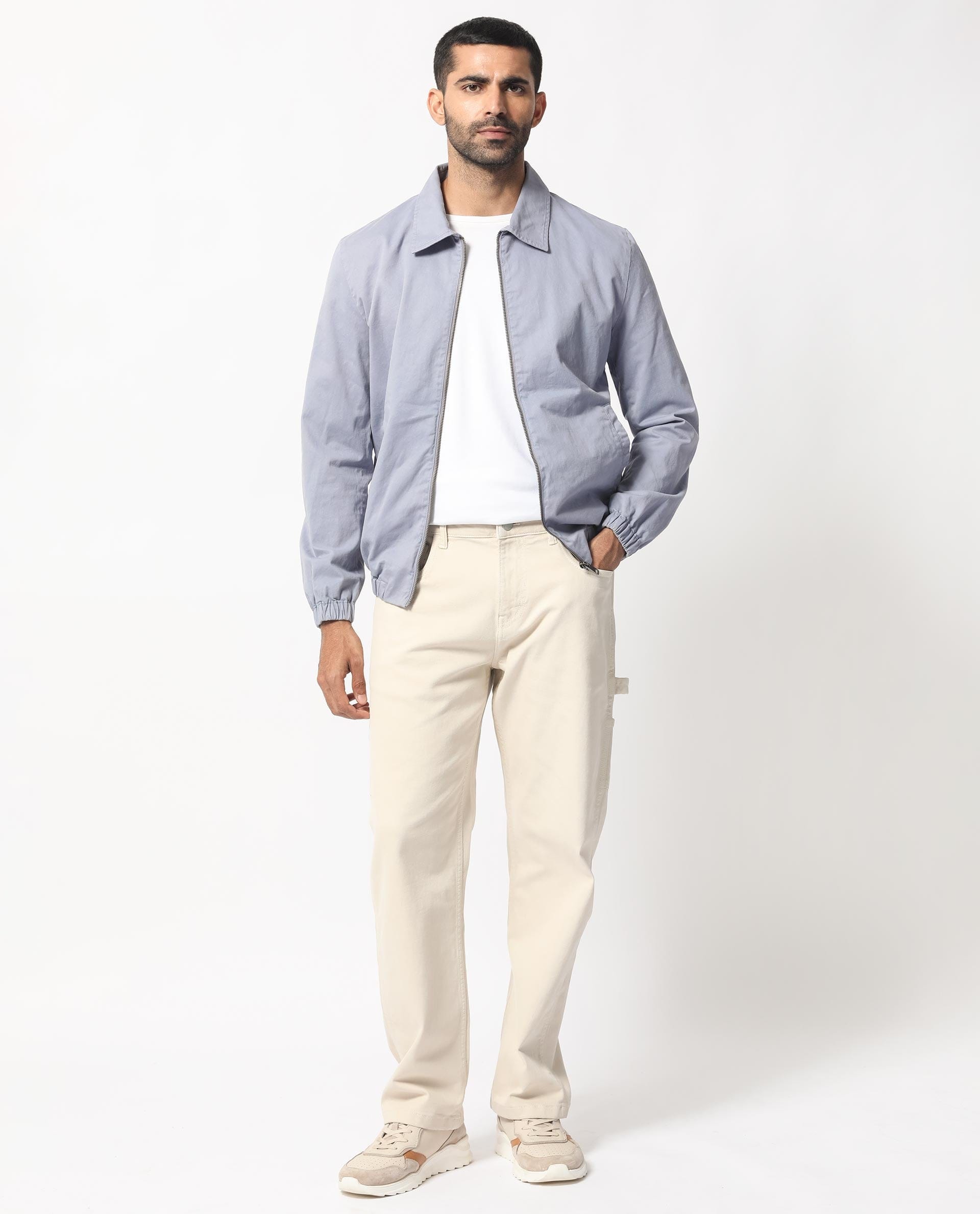 RARE Rabbit Men's Flinsten Dusky Blue Cotton Plain Regular Fit Full Sleeve Spread Collar Jacket