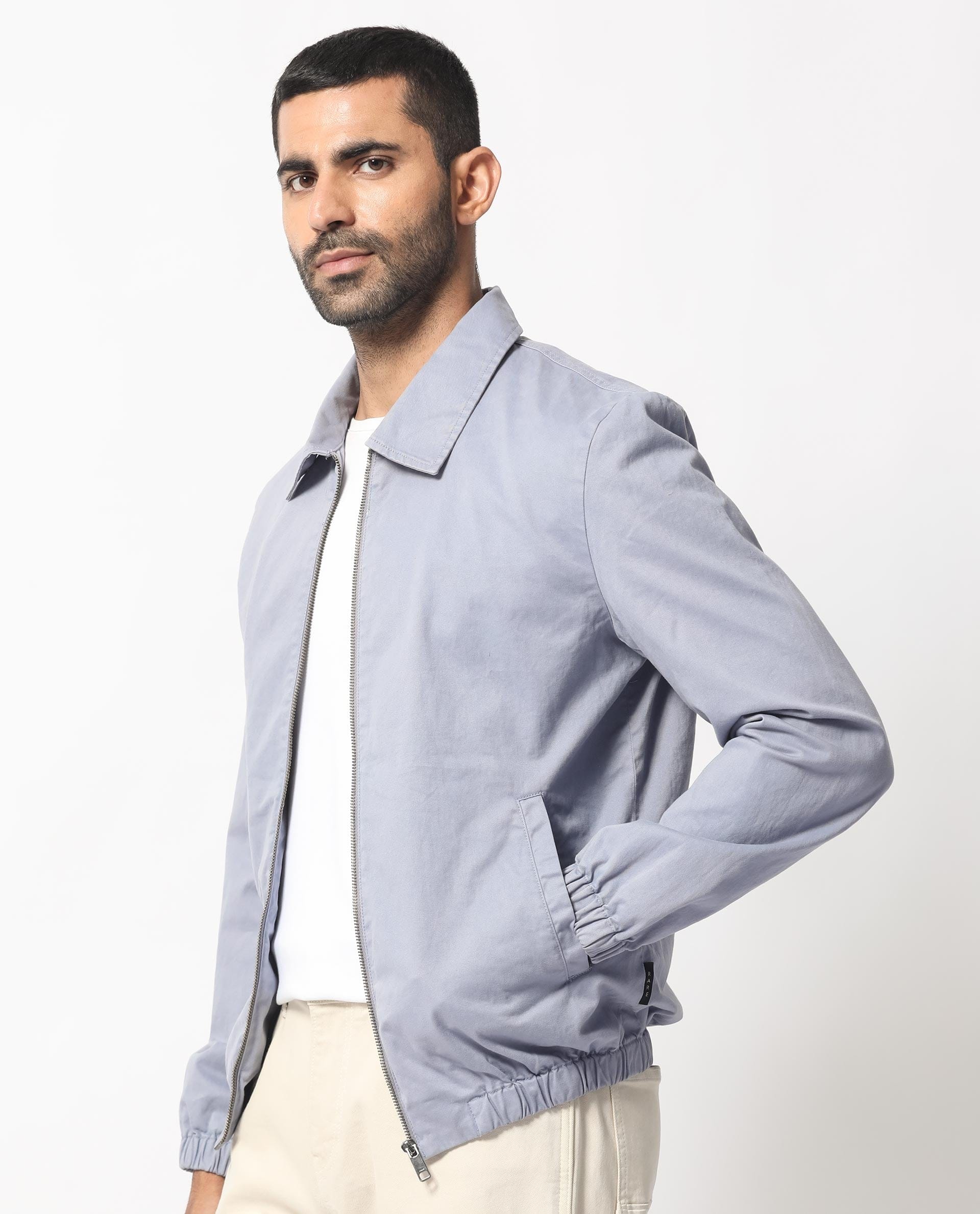 RARE Rabbit Men's Flinsten Dusky Blue Cotton Plain Regular Fit Full Sleeve Spread Collar Jacket