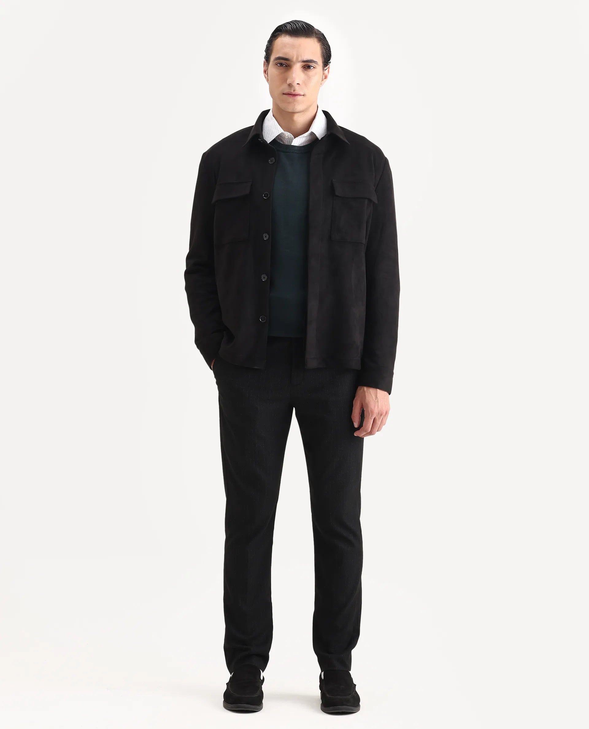 RARE Rabbit Men's Delk - 25 Black Polyester Blend Fabric Collared Neck Relaxed Plain Jacket