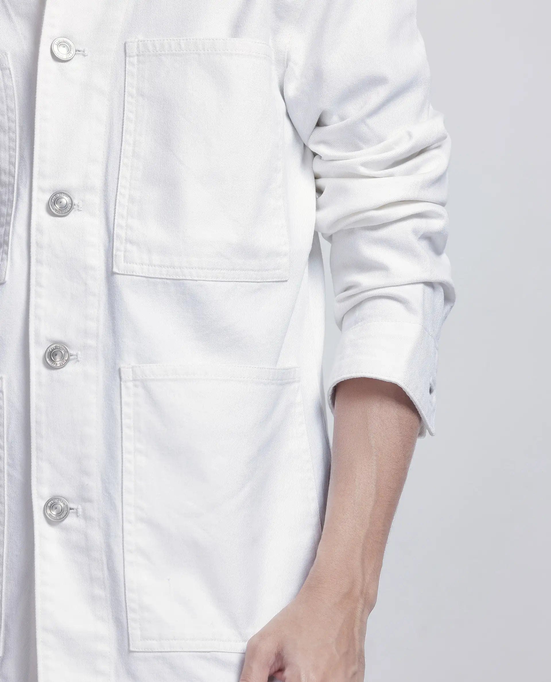 RARE Rabbit Men's Brond White Cotton Plain Regular Fit Full Sleeve Spread Collar Jacket