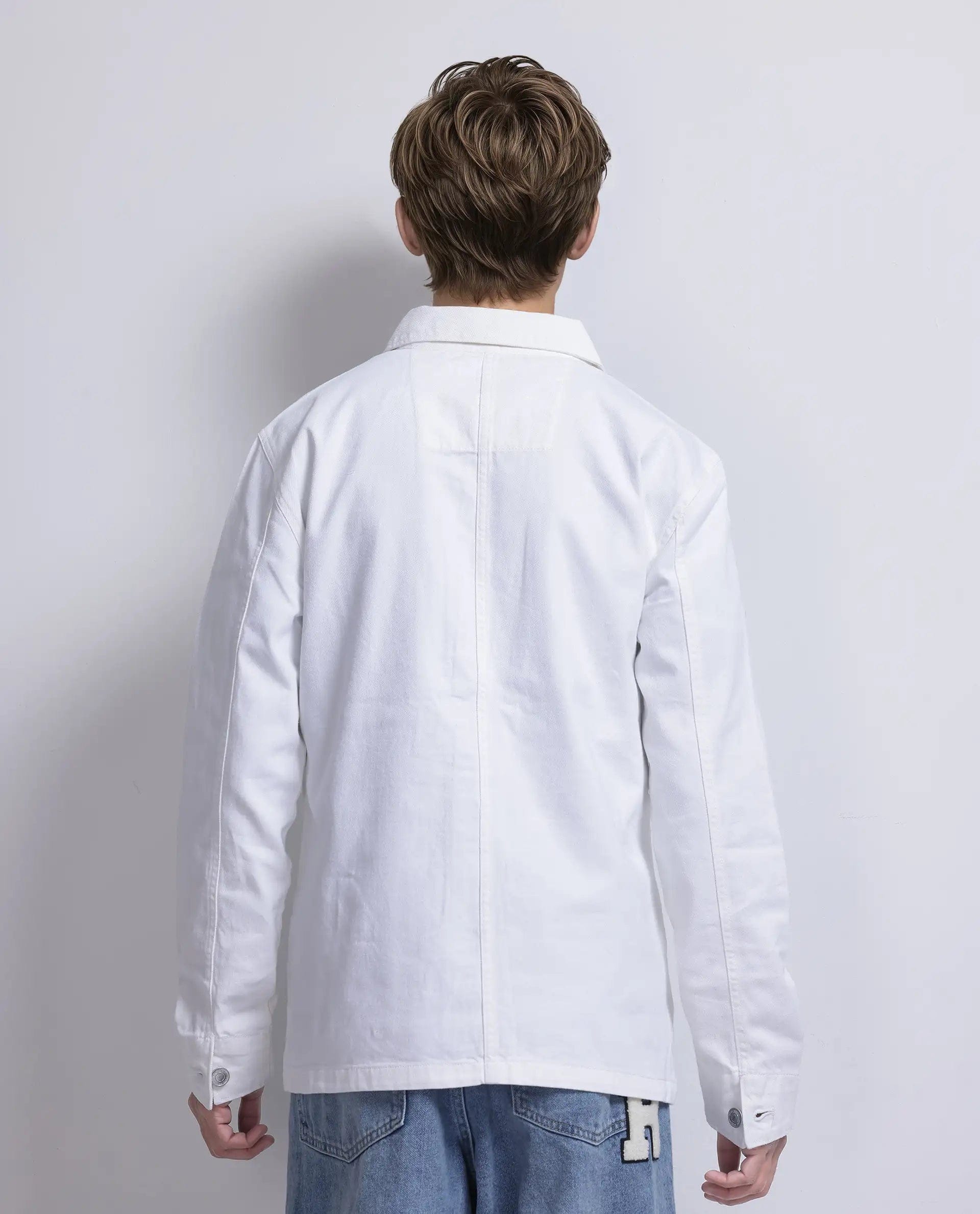 RARE Rabbit Men's Brond White Cotton Plain Regular Fit Full Sleeve Spread Collar Jacket
