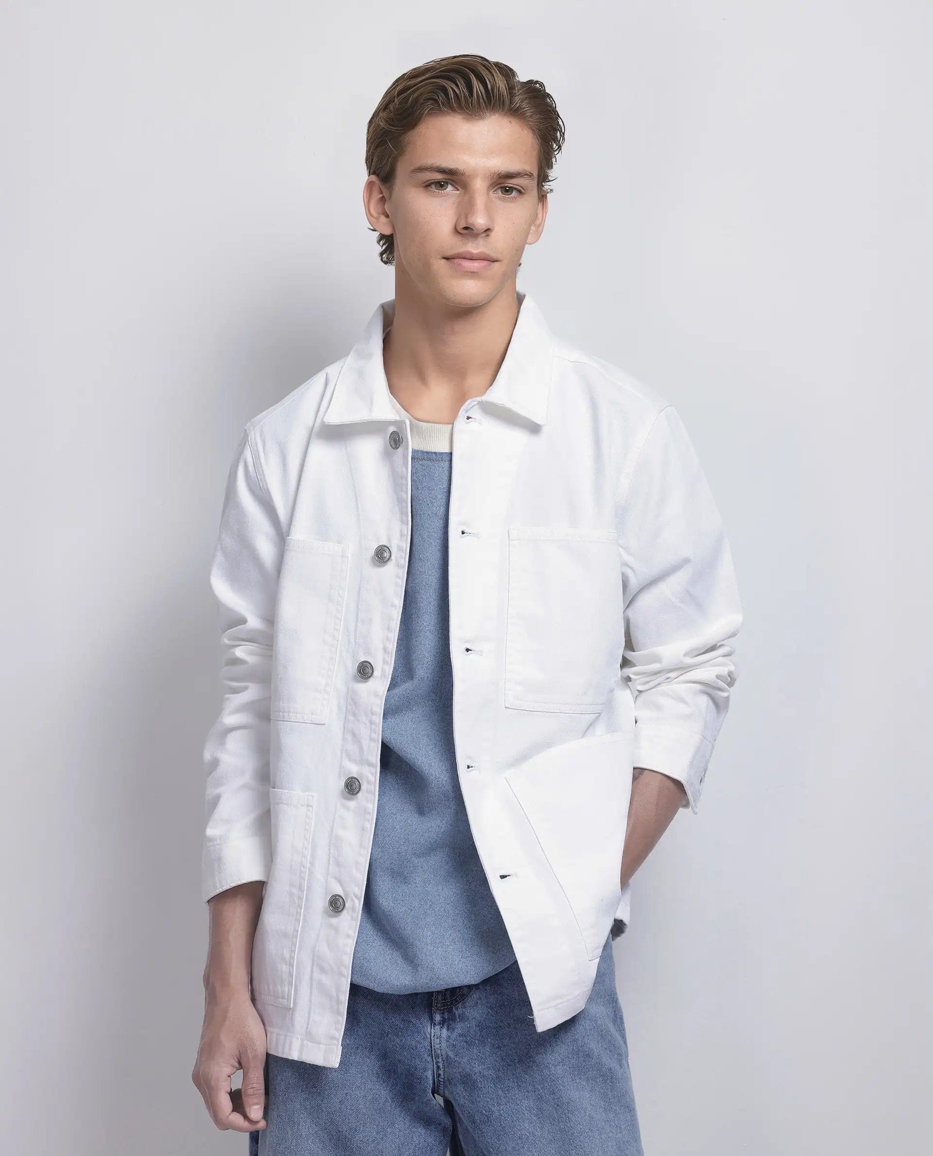 RARE Rabbit Men's Brond White Cotton Plain Regular Fit Full Sleeve Spread Collar Jacket