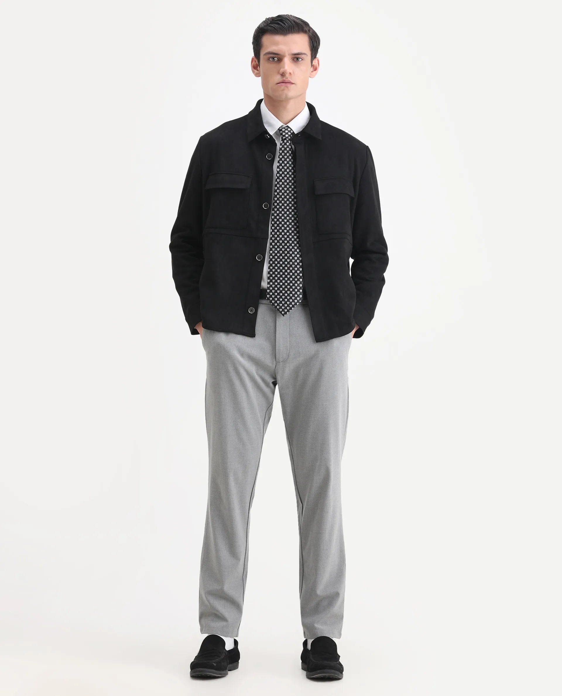 RARE Rabbit Men's Delk - 2 Black Polyester Plain Regular Fit Full Sleeve Spread Collar Jacket