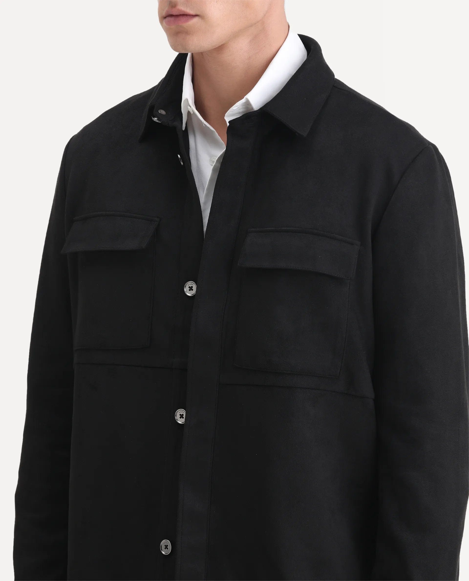 RARE Rabbit Men's Delk - 2 Black Polyester Plain Regular Fit Full Sleeve Spread Collar Jacket