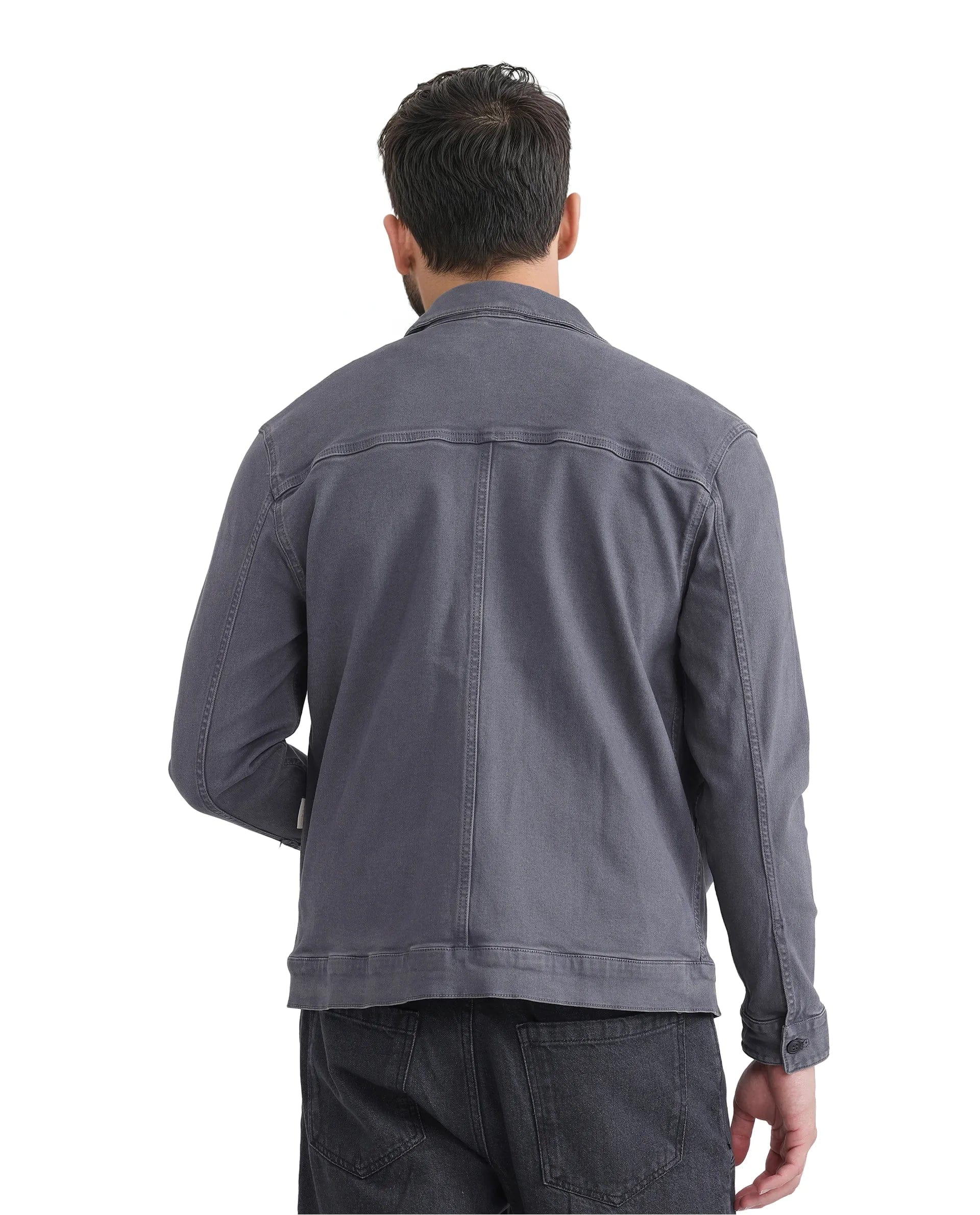 RARE Rabbit Men's Volta Dark Grey Cotton Plain Regular Fit Full Sleeve Spread Collar Jacket